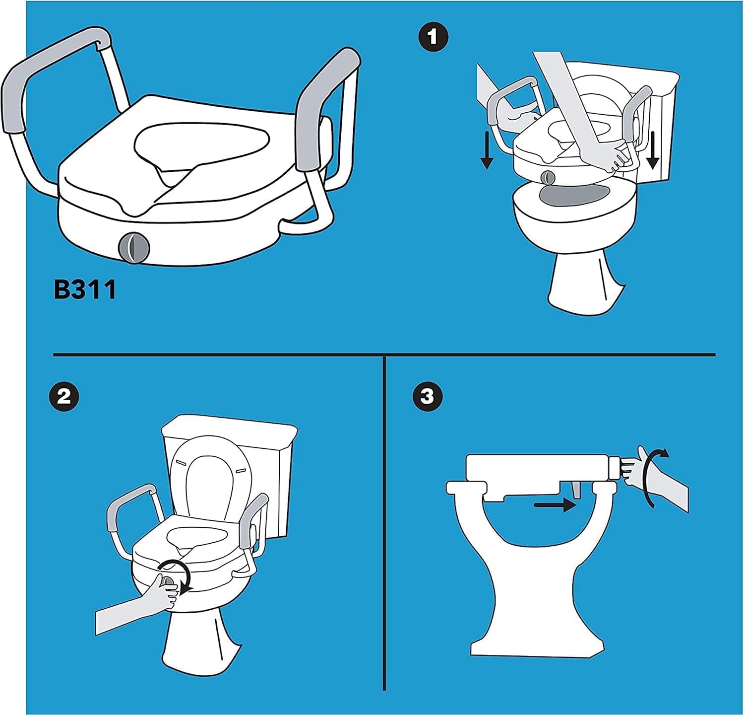 ProBasics E-Z Lock Raised Toilet Seat with Handles, 4.5" Toilet Seat Riser with Arms, Fits Most Elongated and Round Toilets, 17" Seat Width & Height