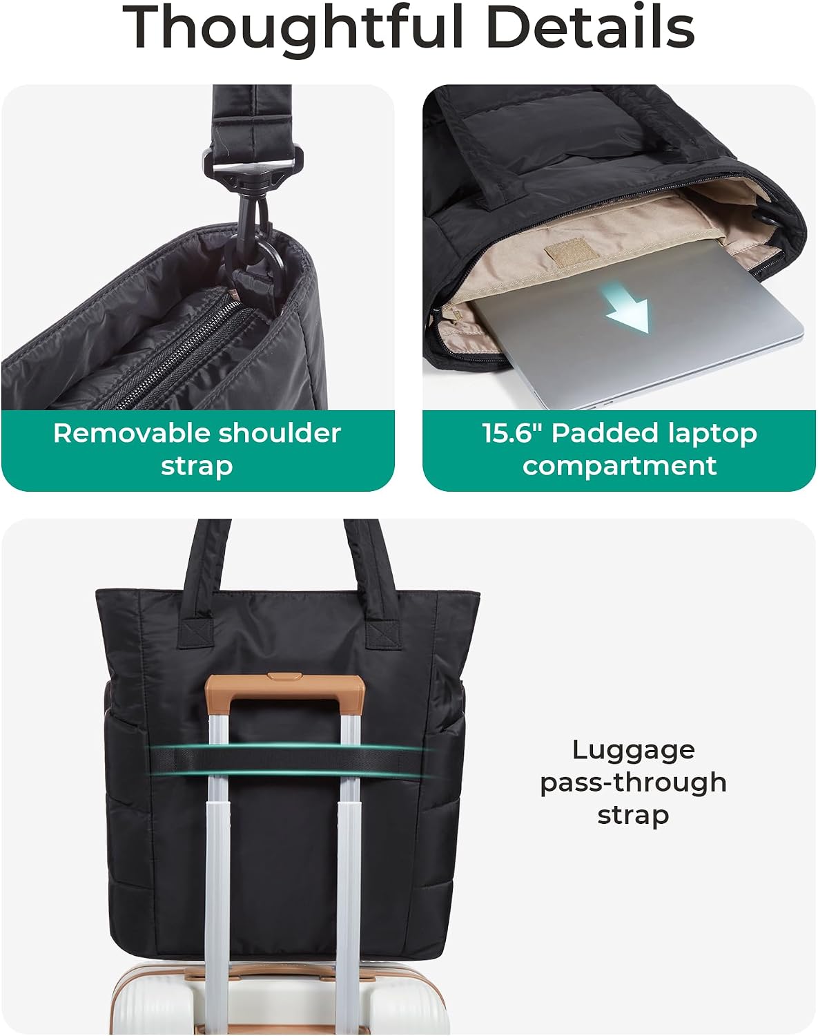 BAGSMART Tote Bag for Women, Lightweight Puffy Tote Bag with Compartments Shoulder Bag Handbag for Travel, Work, Gym | Lightweight