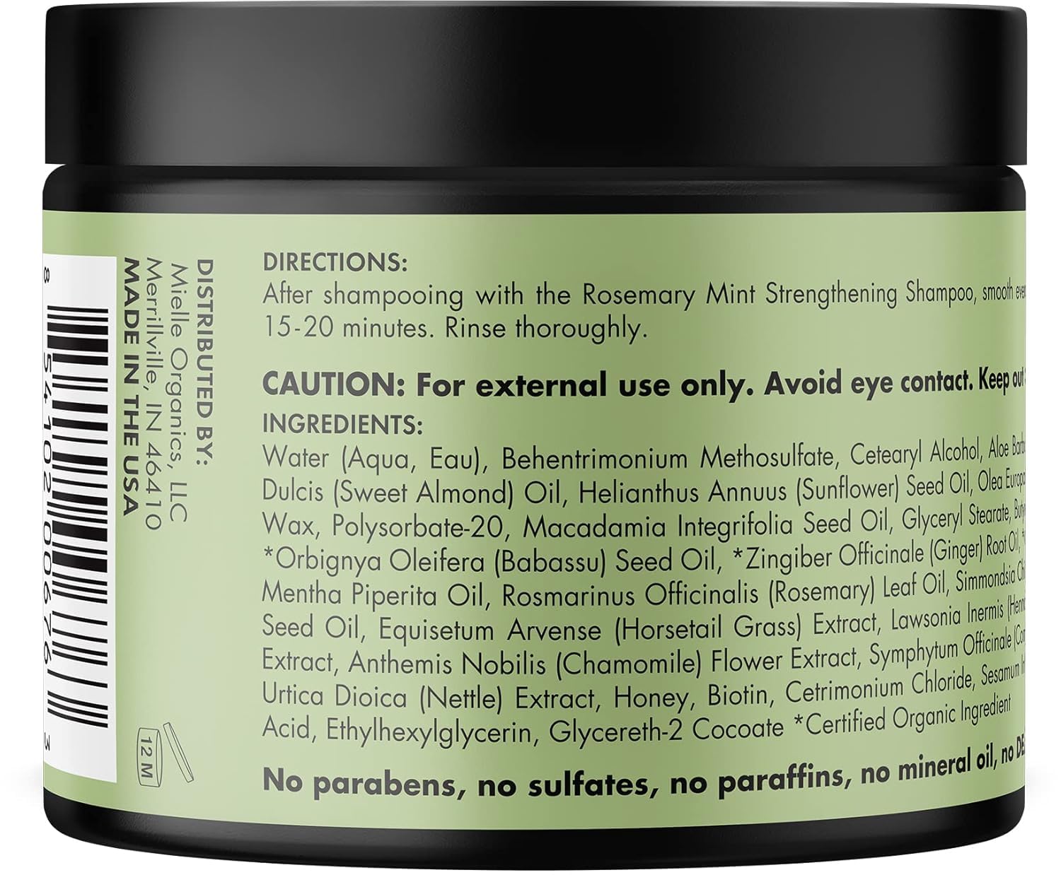 Mielle Organics Rosemary Mint Strengthening Hair Mask, Deep Conditioning Treatment Enriched with Biotin, Honey & Coconut Oil - Helps Encourage Longer