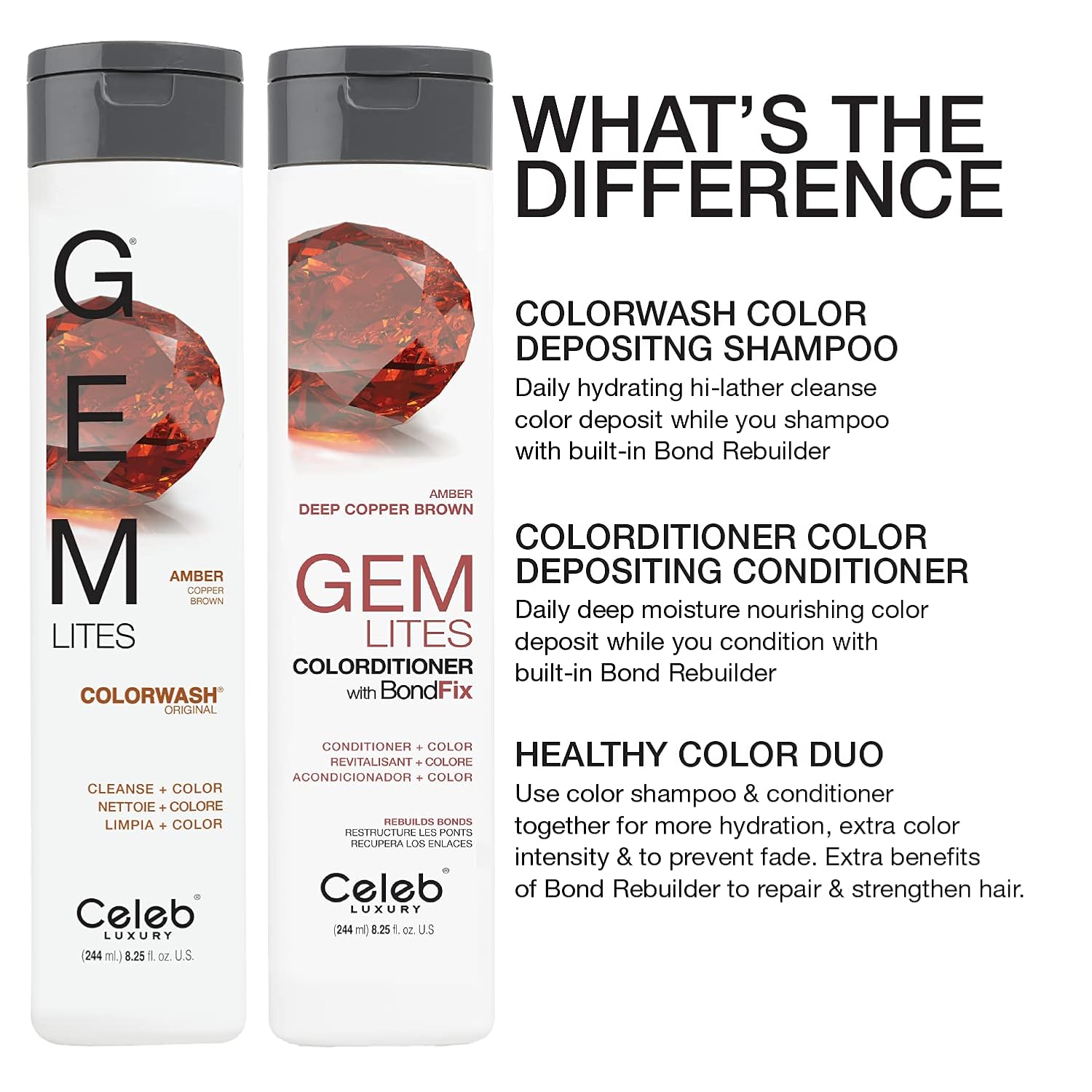 Celeb Luxury Colorwash Color Depositing Shampoo - Color Refresher, Vegan Hair Dye, Bondfix Bond Rebuilder, Viral and Gem Lites