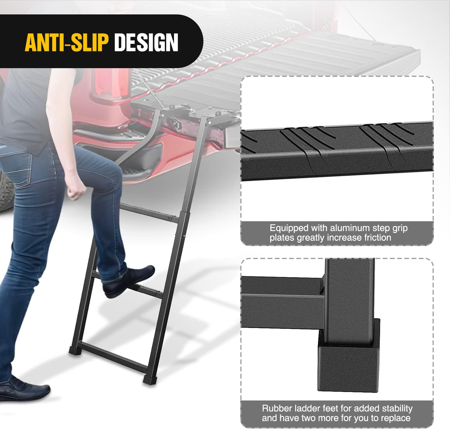 Nilight Aluminum Slip-Proof Nerf Steps 2Pcs Black for Pickup Trucks | Drilling required Universal Side Step Side Hoop Steps Nerf Bars Assembly for Chevy (Chevrolet) Ford Toyota GMC Dodge RAM