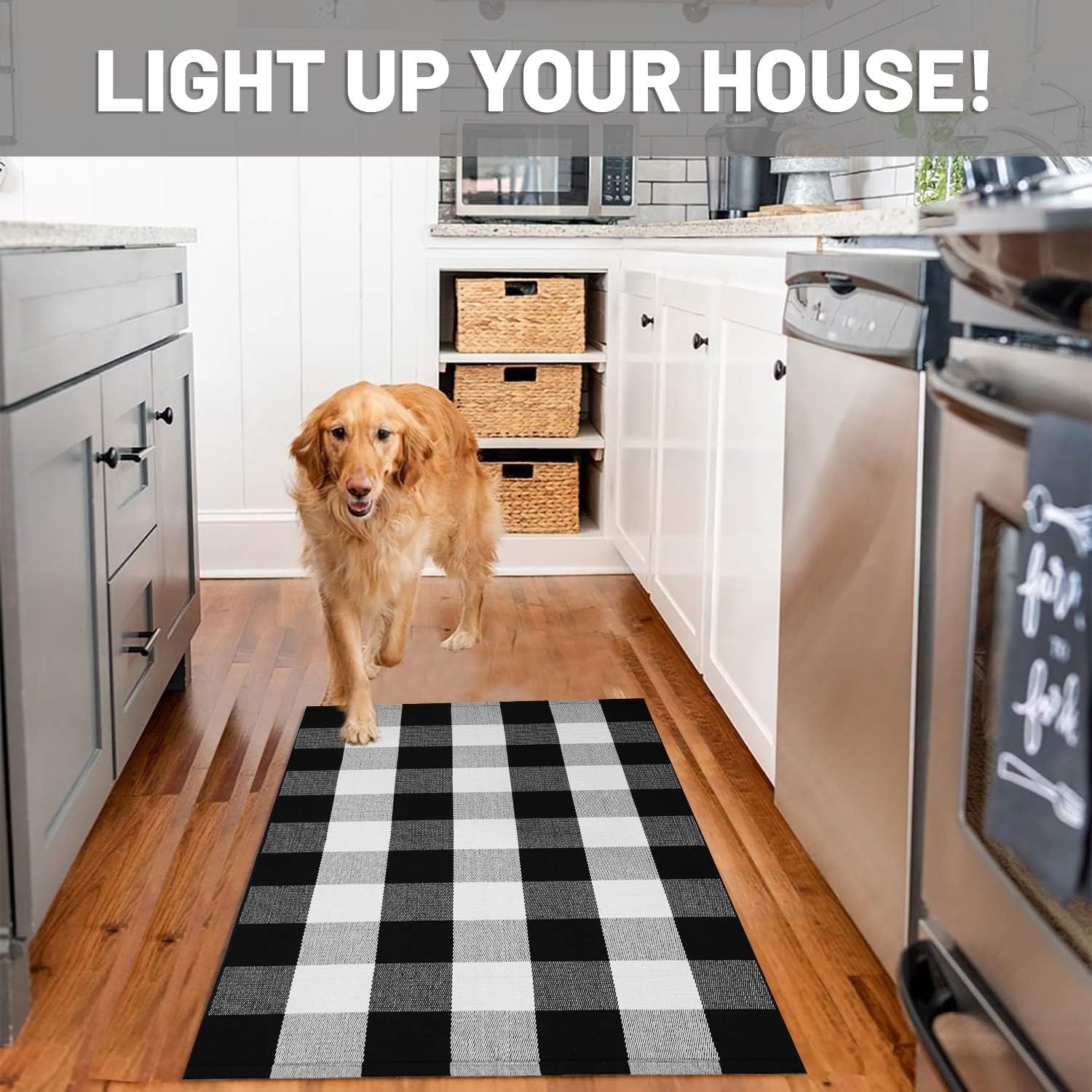 IOHOUZE 27.5x43 Buffalo Plaid Rug, Washable Front Door Mat, Black White