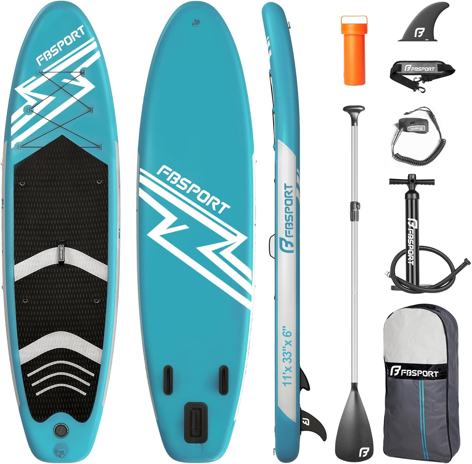 FBSPORT 11' Premium Stand Up Paddle Board, Yoga Board with SUP Accessories & Carry Bag | Wide Stance, Surf Control, Non-Slip Deck, Leash