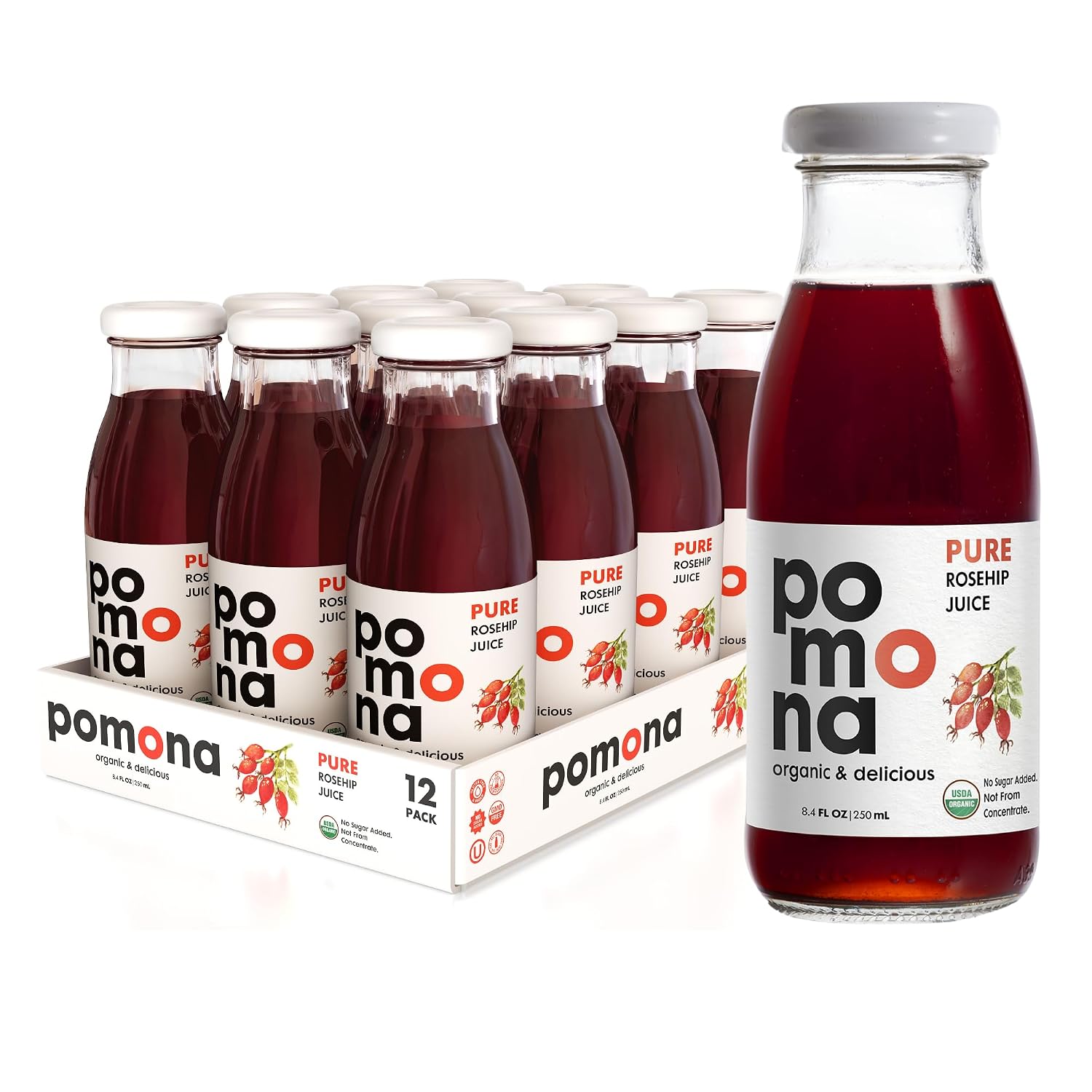 Pomona Organic Pure Black Cherry Juice, Cold Pressed Organic Juice, Non-GMO, No Sugar Added, Not from Concentrate, Gluten Free, Kosher Certified, Preservative Free 8.4 Ounce (Pack of 12),