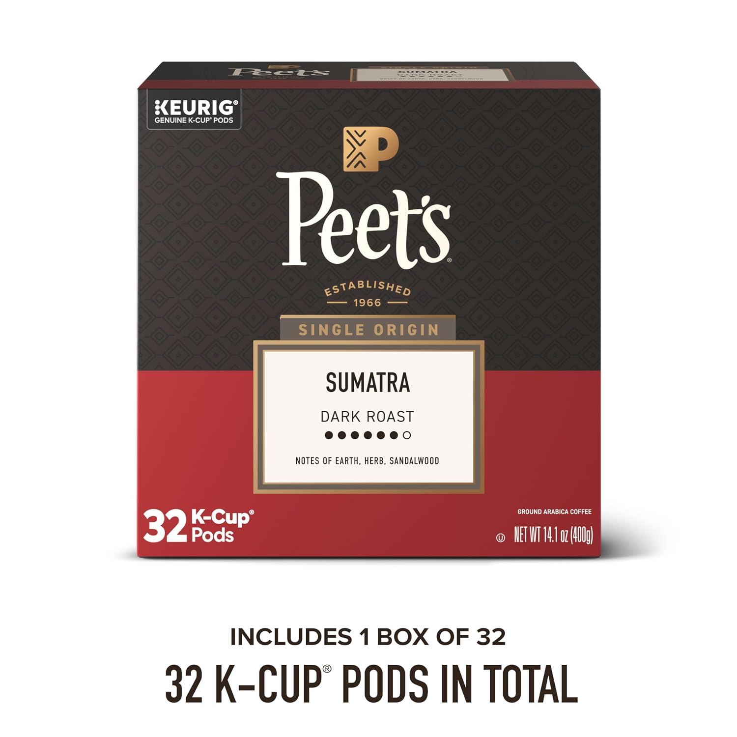 Peet's Coffee, Dark Roast Keurig K-Cup Pods, 100% Arabica Coffee - Major Dickason's Blend 32 Count (1 Box of 32 K-Cup Pods)