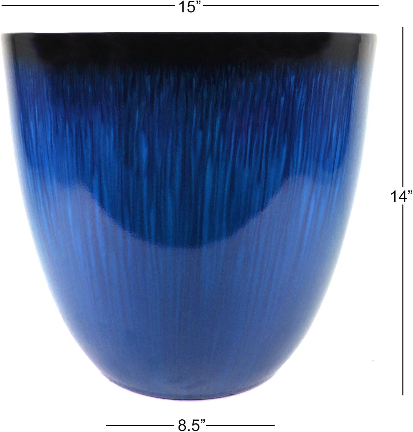 (EPR15-204) Large Egg Shaped Planter - Modern Indoor & Outdoor Decorative Flower Pot/Box (15 Inch, Blue Flower)