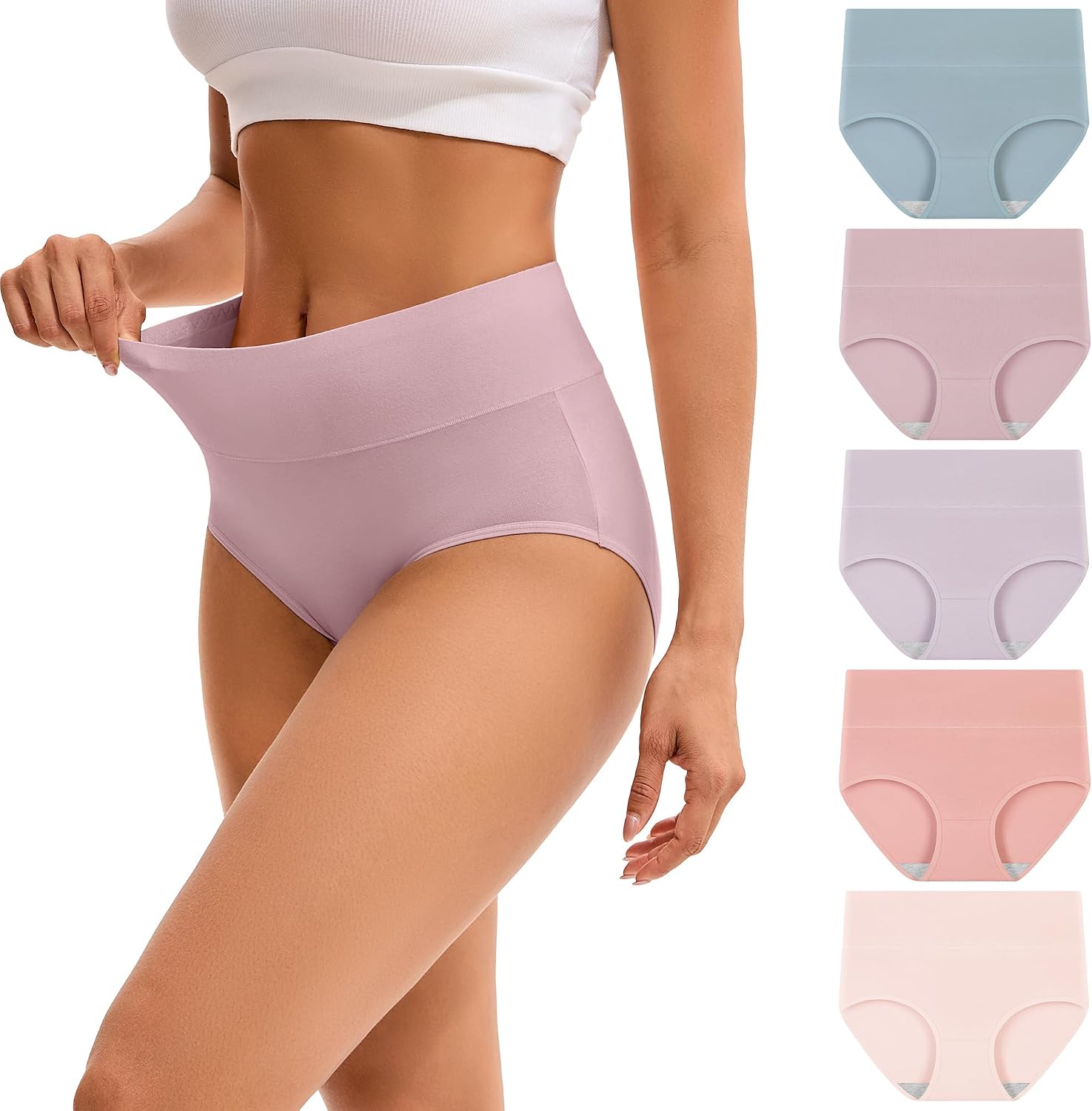 INNERSY Women's High Waisted Underwear Cotton Panties Regular & Plus Size 5-Pack