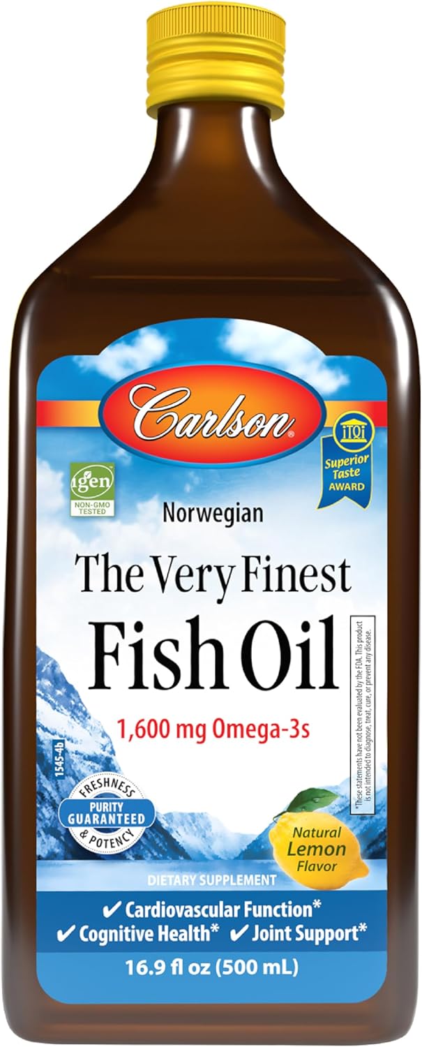 Carlson The Very Finest Fish Oil, 1600 mg, Omega-3s, 200 mL (6.7 Fl Oz) | Lemon; Liquid Fish Oil Supplement; Norwegian Fish Oil; Wild Caught; Sustainably Sourced Fish Oil Liquid