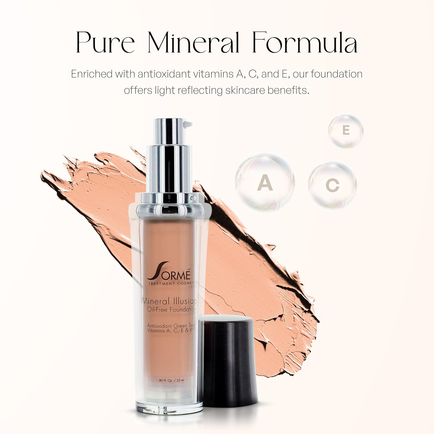 SORMÉ Mineral Illusion Fragrance & Oil Free Liquid Foundation with Non-Chemical Sunscreen, Mineral Formula, Hydrating with Shea Butter, Antioxidants Vitamins A, C, E, Medium Coverage for Smooth - 25ml