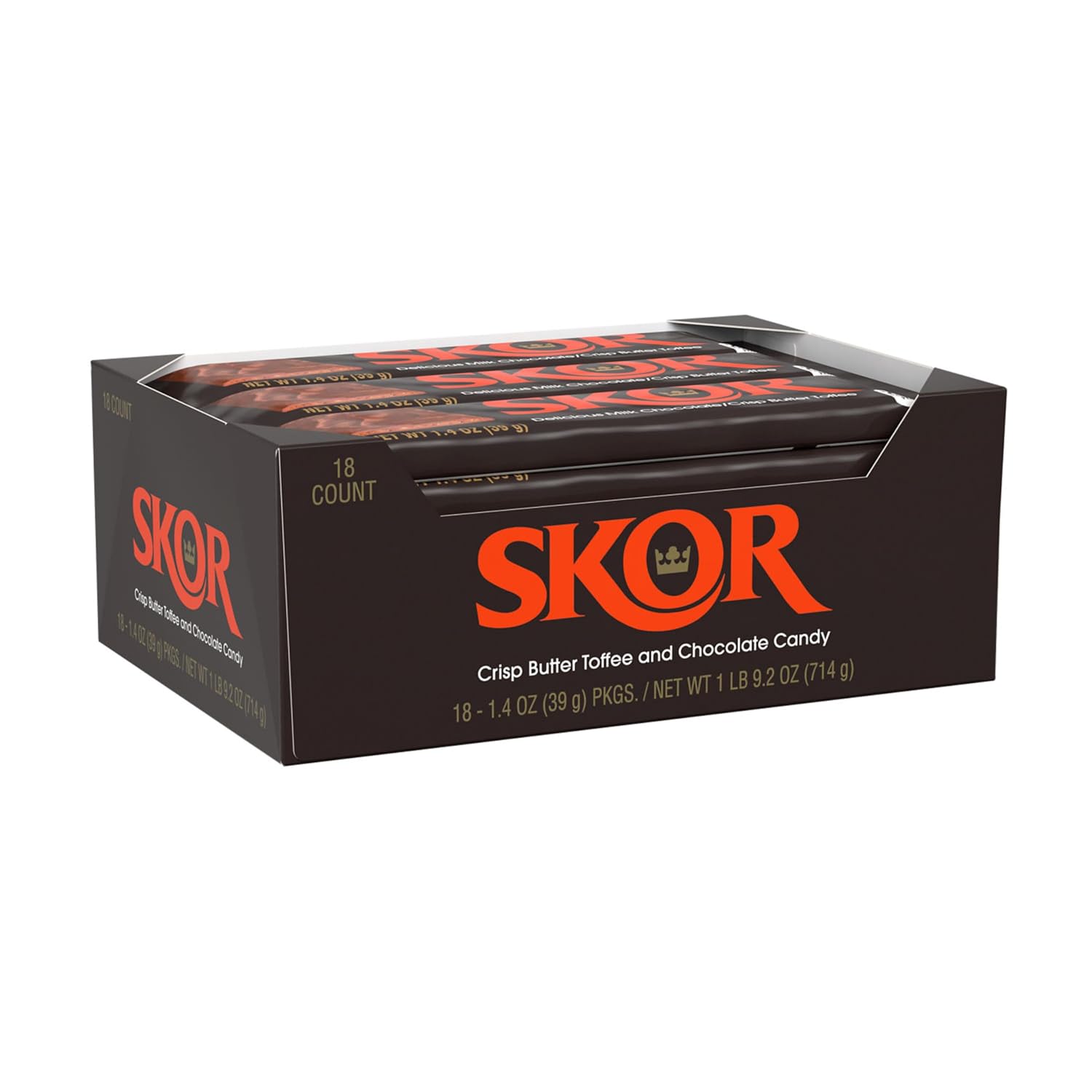 SKOR Crisp Butter Toffee Chocolate Candy Bars, 1.4 oz, 18 ct | Crisp Butter Toffee Bars Covered in Chocolate, Kosher and Gluten Free