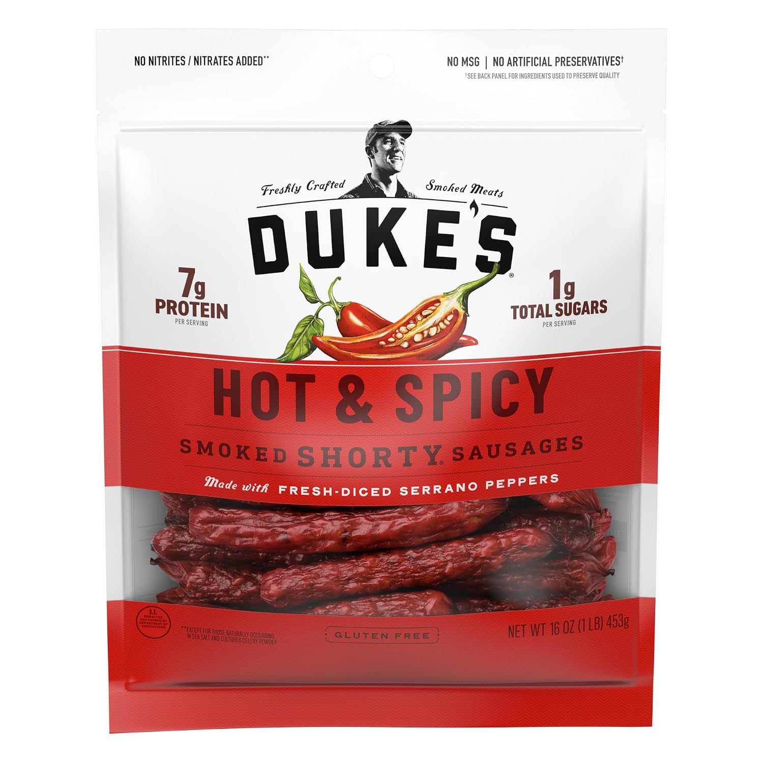 Duke's Pork Hot & Spicy Smoked Shorty Sausages, 16 oz.
