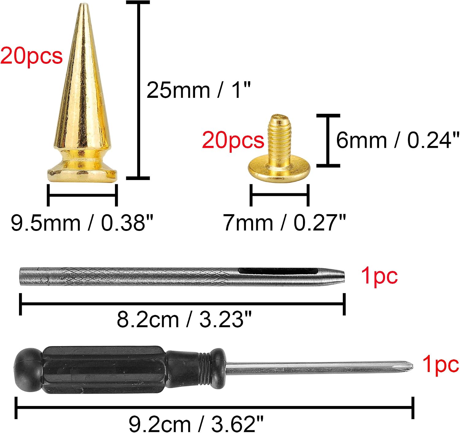 YORANYO 20 Sets 25MM Silver Color Metallic Spikes and Studs 1" Metal Bullet Cone Spikes Screw Back Large Punk Studs and Spikes for Clothing Shoes