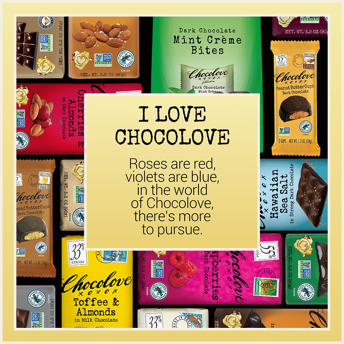 Chocolove Dark Chocolate Bars | 55% Cocoa | Crafted with Smooth Semi-sweet Premium Chocolate | Non GMO, Rainforest Alliance Certified