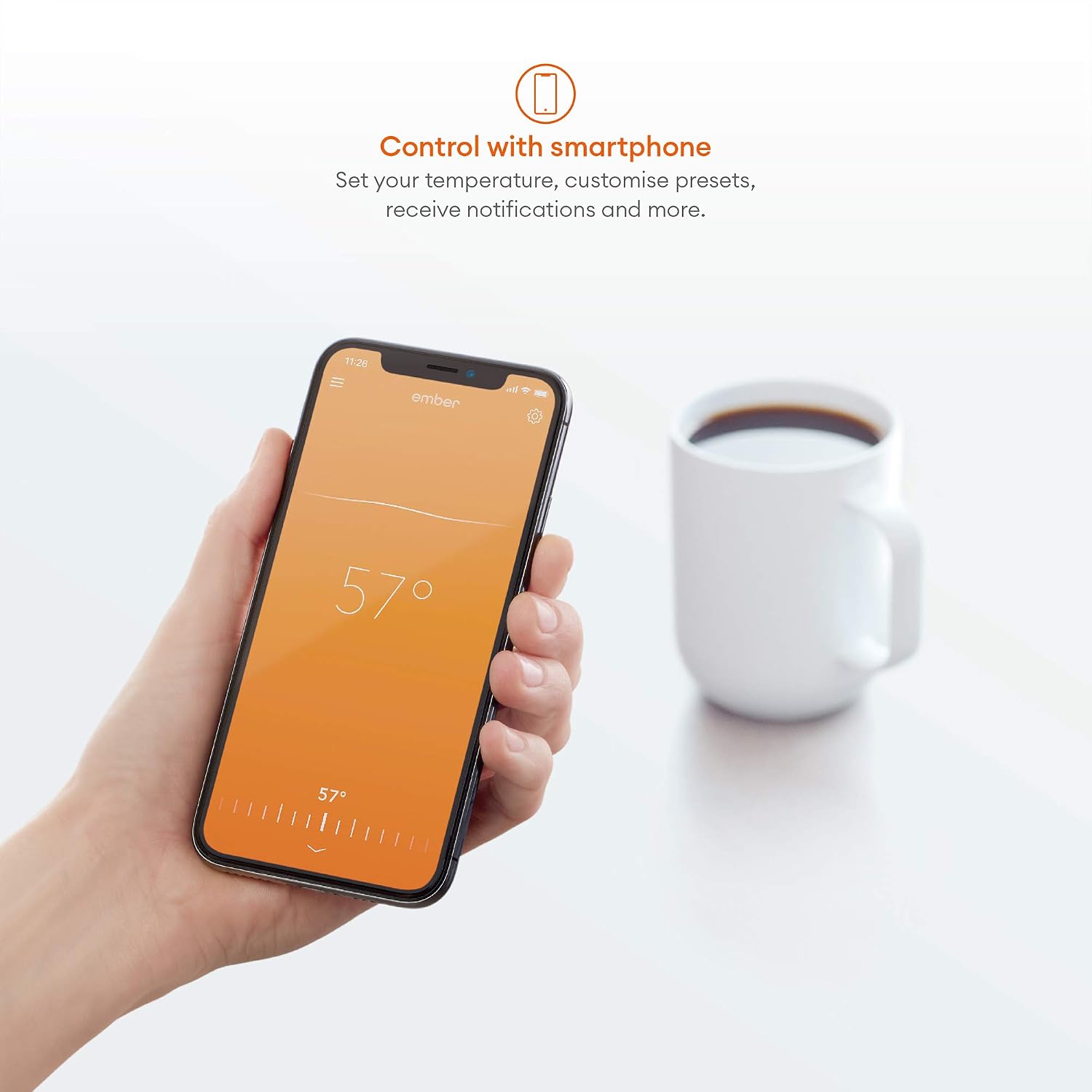 Ember Temperature-Control Smart Mug, 10 Ounce, 1-hr Battery Life, White - App-Controlled Heated Coffee Mug