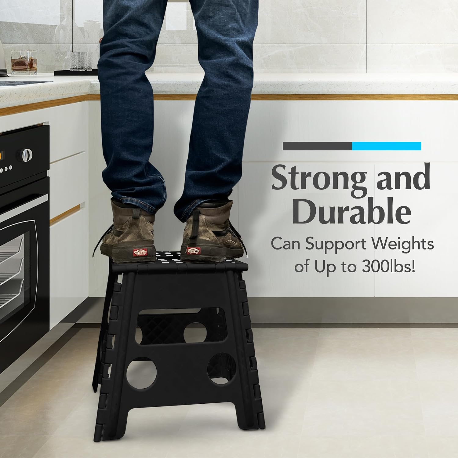 Handy Laundry Folding Step Stool 9 Inch, Black, Non-Slip Holds 300 lbs | 9 Inch, Black, Foldable Collapsible Step Stool, Non-Slip, Holds 300 lbs, Kitchen Bathroom Bedroom, Adults
