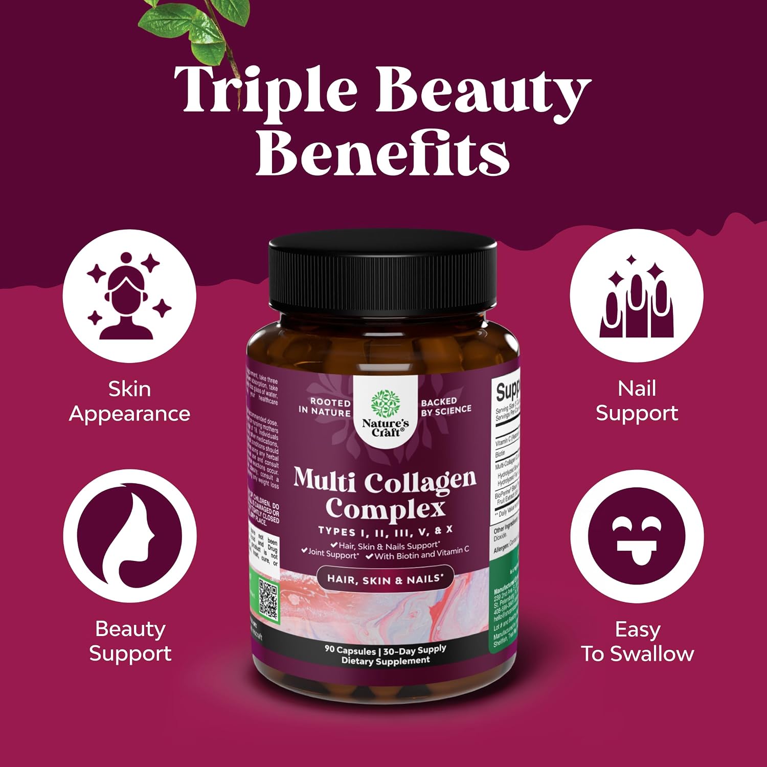 Advanced Multi Collagen Complex - Ageless Multi Collagen Peptides Supplements with Type 1 2 3 5 & X & Biotin for Hair