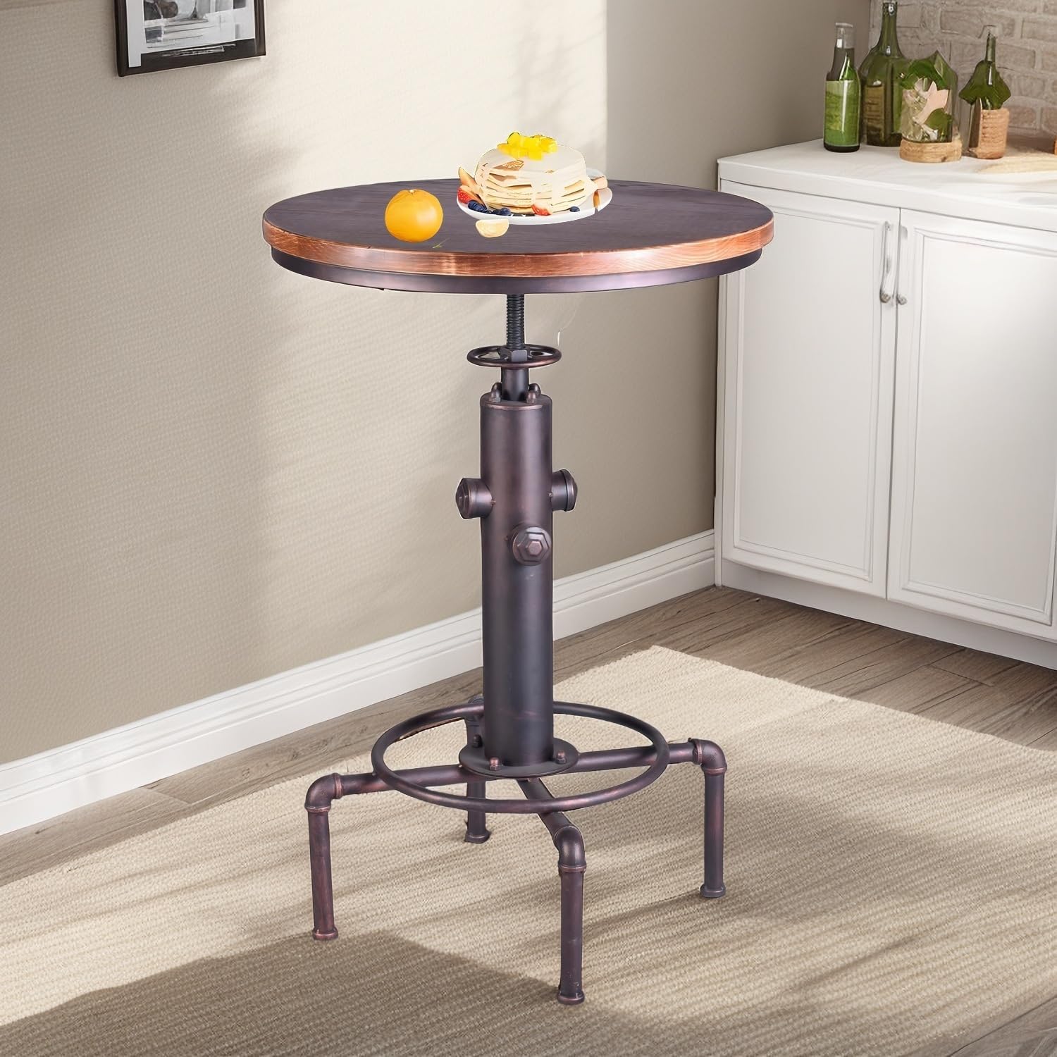 Topower Industrial Bar Table 32.3-38.2" Adjustable Pub Table Kitchen Dining Coffee Bistro Table (Red)