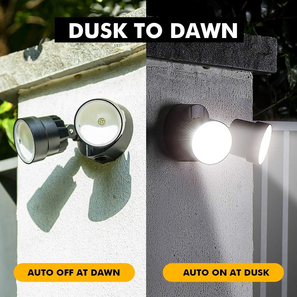 LUTEC 2 Packs P6221B 2000 Lumen 18 Watt 28 LED Dual-Head Flood Light Outdoor, Waterproof Exterior Security Wall Light for Patio, Garden,Yard-Black