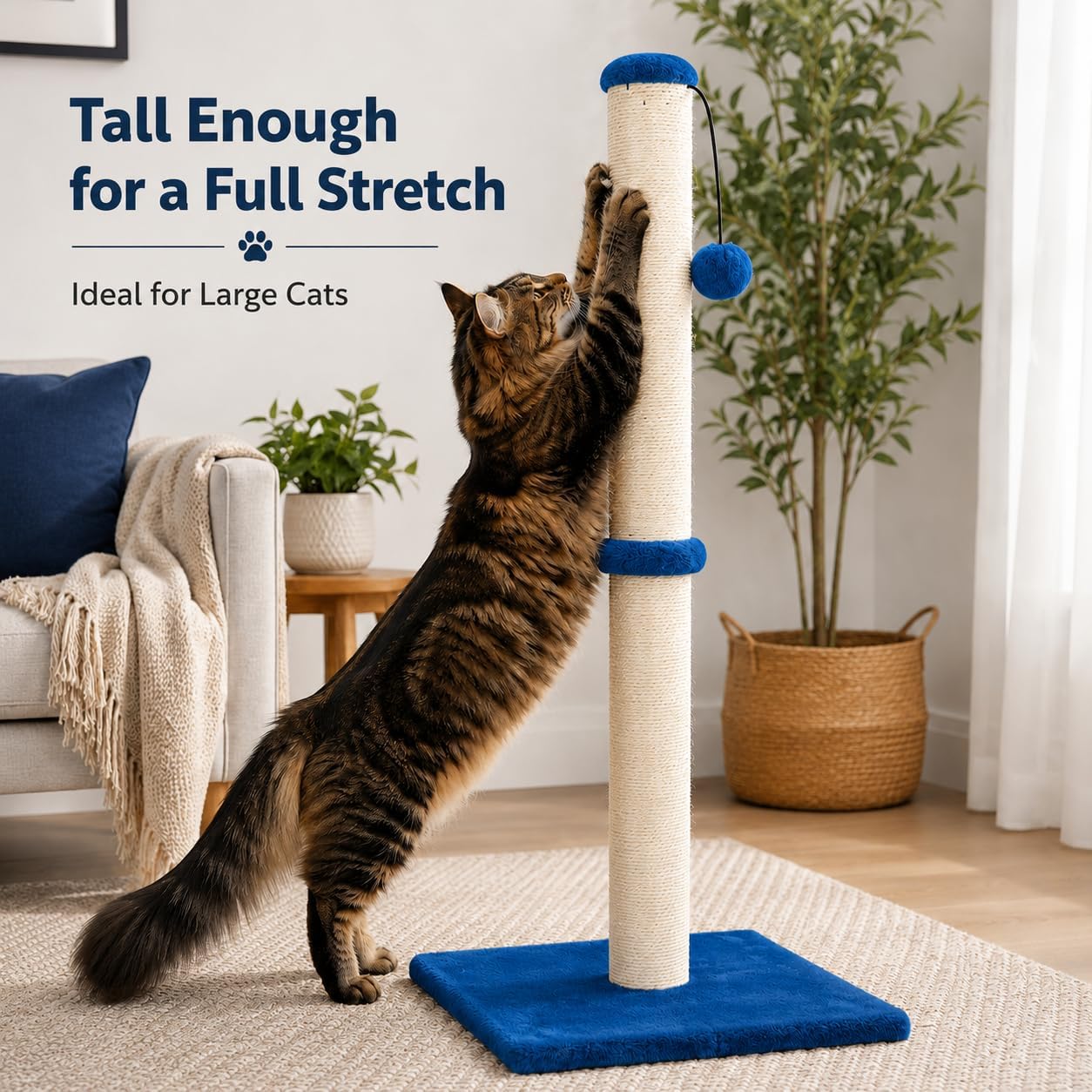 Dimaka 29" Height Tall Cat Scratching Post, Claw Scratcher with Sisal Rope and Covered with Soft Smooth Plush, Vertical Scratch [Full Strectch] for Standard Size Cats(Grey, 29 inches for All Cats)