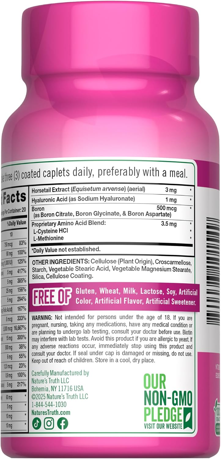 Nature's Truth Hair Skin and Nails | 60 Caplets | Plus 5,000 mcg Biotin | Non-GMO & Gluten Free Supplement