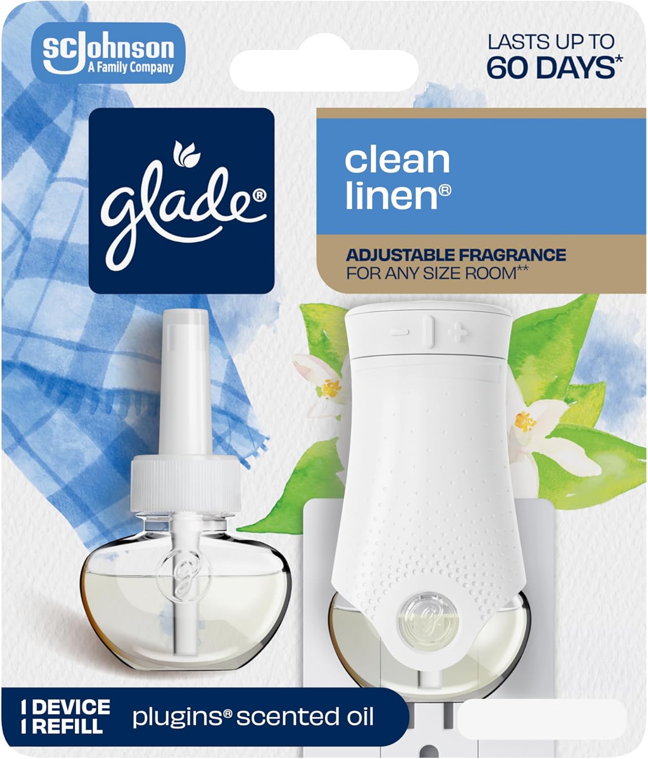 Glade PlugIns Refills Air Freshener Starter Kit, Hawaiian Breeze, Scented and Essential Oils for Home and Bathroom, 0.67 Fl Oz, 1 Warmer + 1 Refill