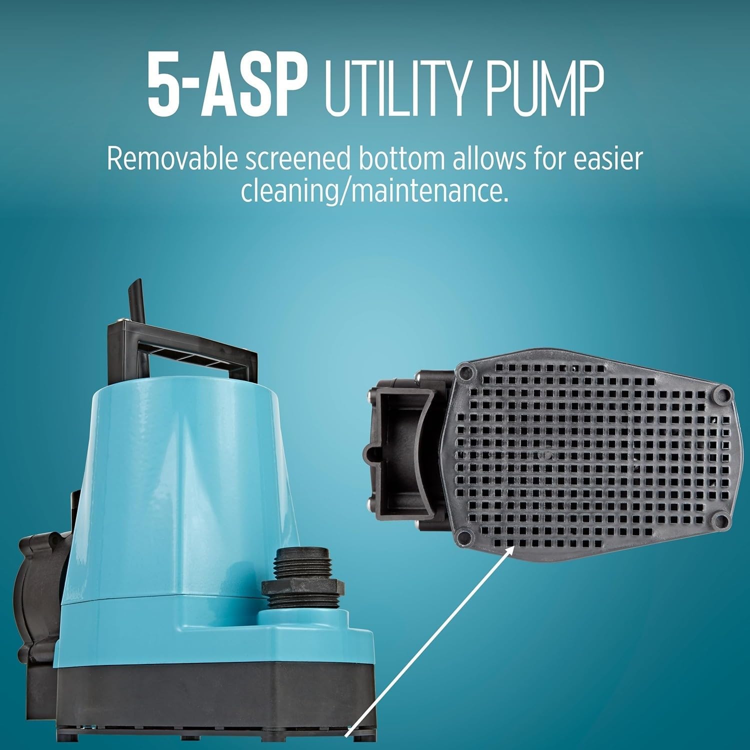 Little Giant 5-ASP 115V, 1/6 HP Automatic Utility Pump, 10' Cord | 1500 GPH, Submersible, Cast Aluminum, Piggyback Diaphragm Switch