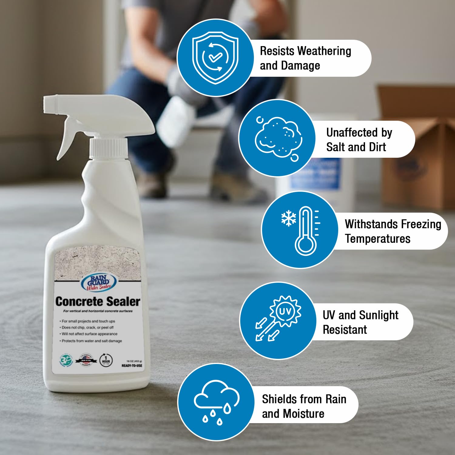 Rain Guard Concrete Sealer 5 Gallon | Ready to Use | Natural Finish | Deep Penetrating Protection Against Water and Salt Damage for All Concrete Surfaces | Silane/Siloxane Waterproofer | Ready To Use, Natural Finish, Clear, Deep Penetrating Protection Ag…
