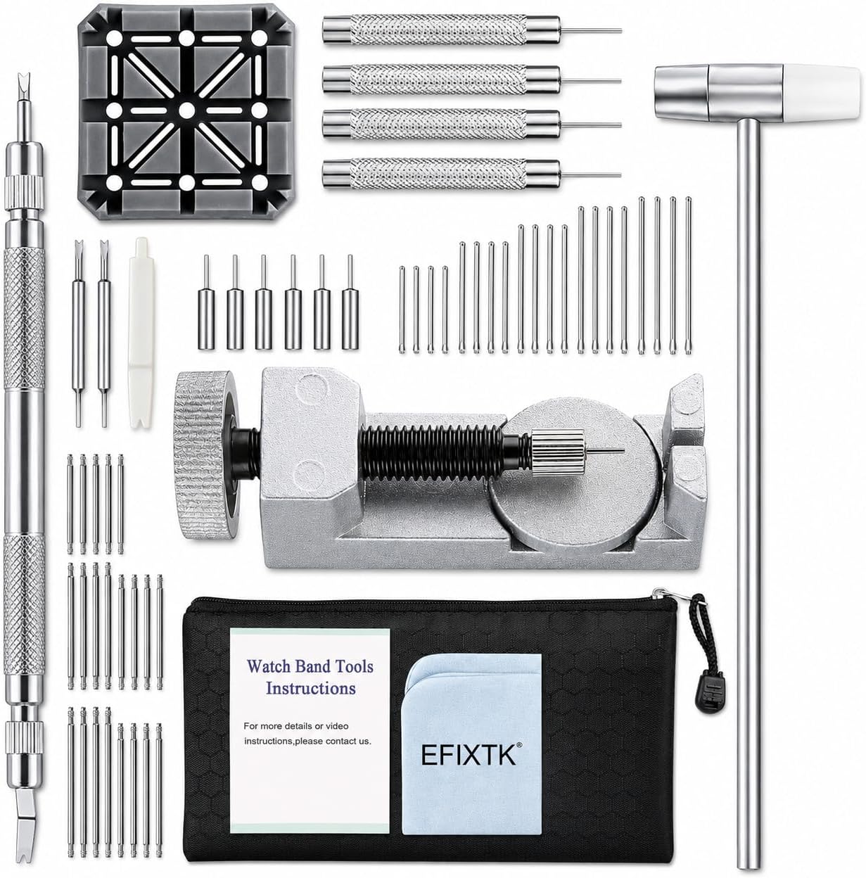 EFIXTK Watch Link Removal Kit, Watch Band Tool for Watch Bracelet Resizing, Adjustment -Watch Strap Pins Repair, Fixing