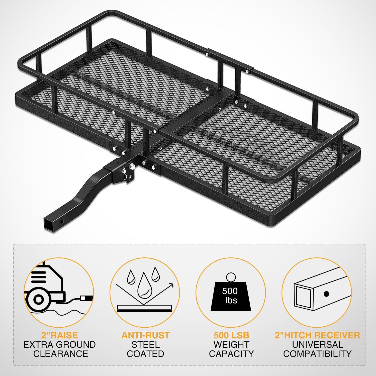 Nilight 32”×26”×4” RV Bumper Mounted Cargo Rack Carrier with Net Fits 4-inch or 4-1/2-inch Bumpers Heavy Duty Luggage Holder Basket for RV Camping Traveling Capacity 350LBS