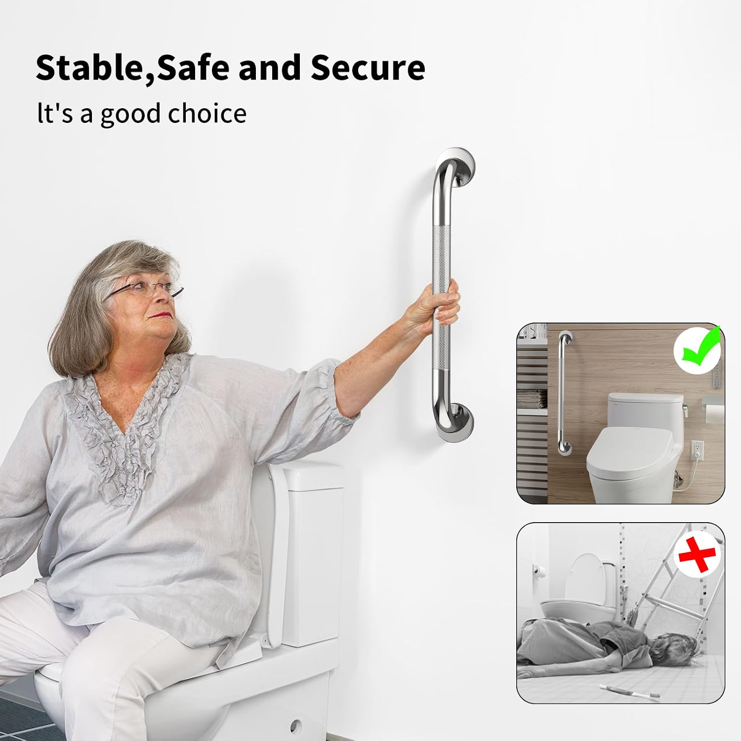 40 Inch Brushed Nickel Shower Grab Bar Anti-Slip Knurled Grip,Safety Handle | YuanDe 1.25" Diameter Stainless Steel Bathroom Grab Bars, Handicap Injury Elderly Senior Assist Support Shower Handle-2Packs
