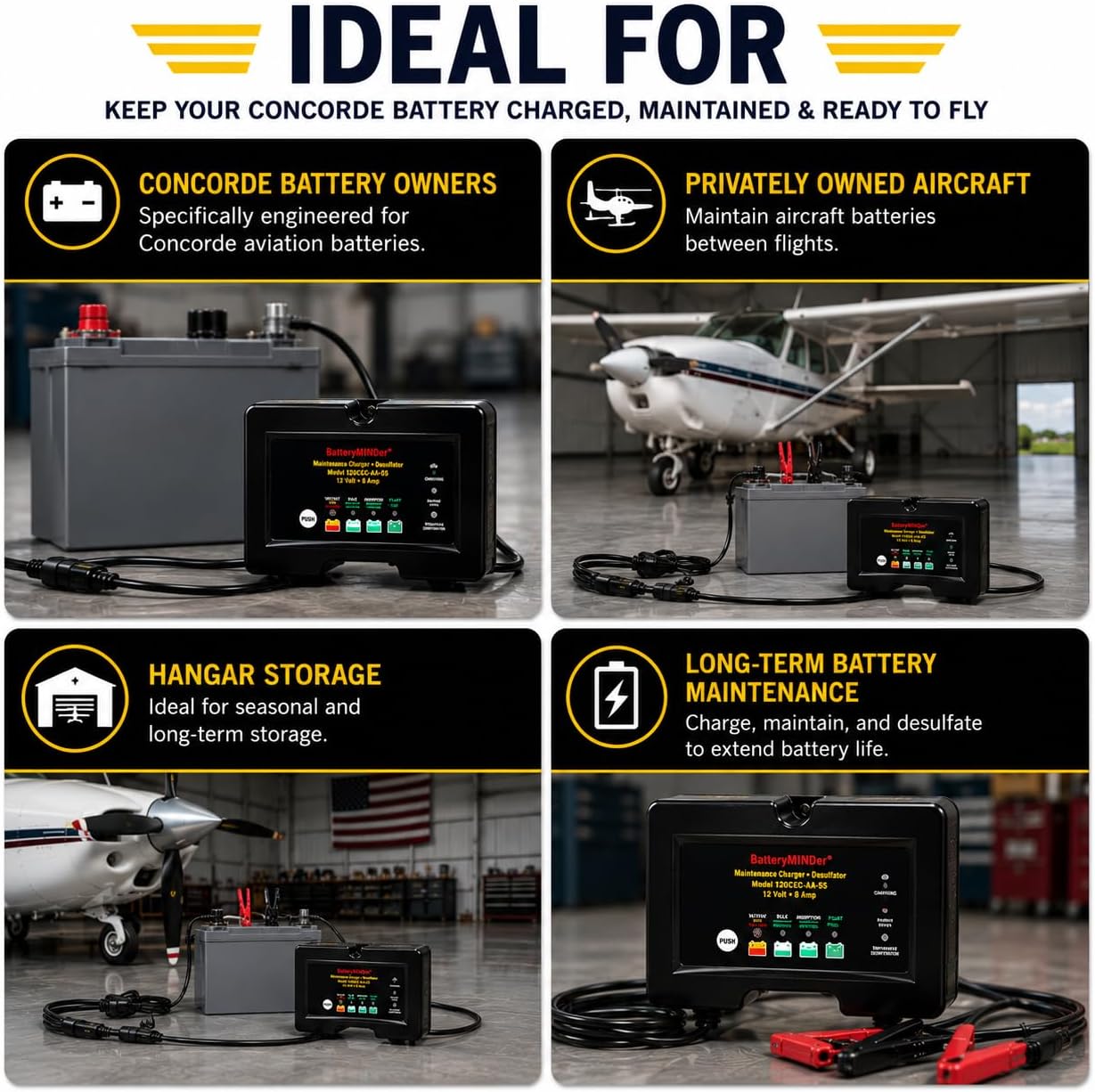 128CEC2-AA-S5 12V 8A Aviation Battery Charger | Calibrated for Concorde Batteries | Aircraft Battery Maintainer & Desulfator