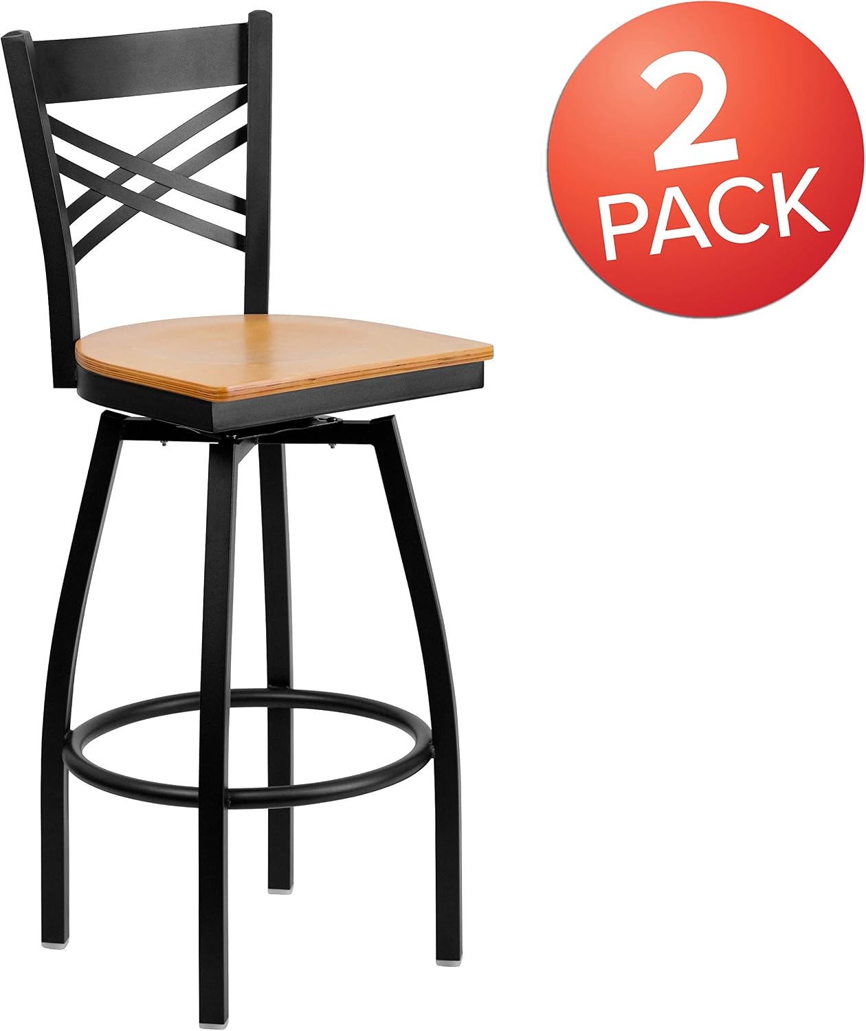 Flash Furniture Hercules Series "X" Back Metal Restaurant Barstool, Modern Upholstered Armless Bar Height Chair for Restaurants and Kitchens, Black | X Back Style, Vinyl Upholstery, Durable Construction, Commercial Use
