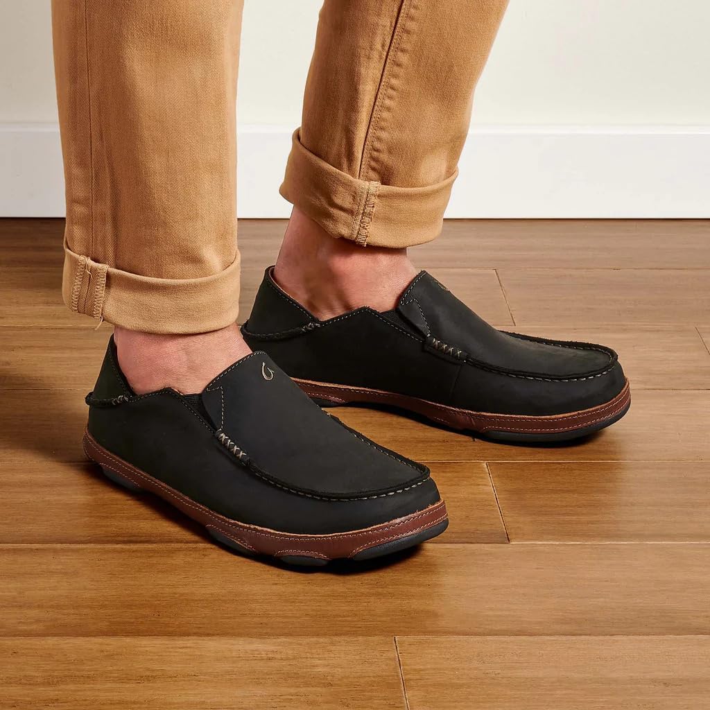 OluKai Moloa Men's Premium Leather Shoes, Easy Slip On & Off Design | Casual & Versatile Loafer, Drop-in Heel & Enhanced Traction