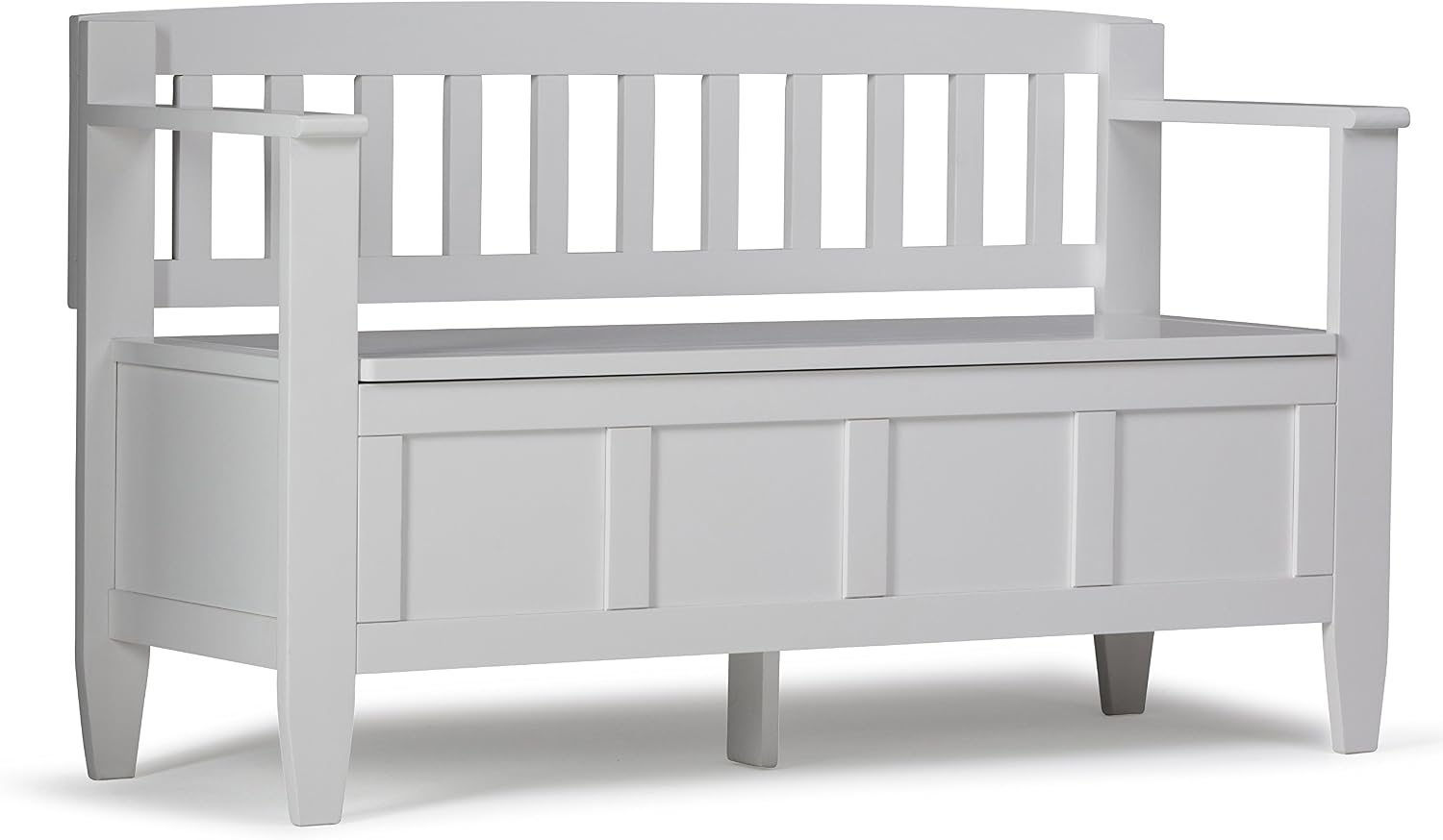 SIMPLIHOME Connaught 30" Wide Solid Wood Storage Bench in Chestnut Brown | Contemporary entryway bench with lift-up lid and hidden storage; mudroom, hallway, foyer, or shoe bench.