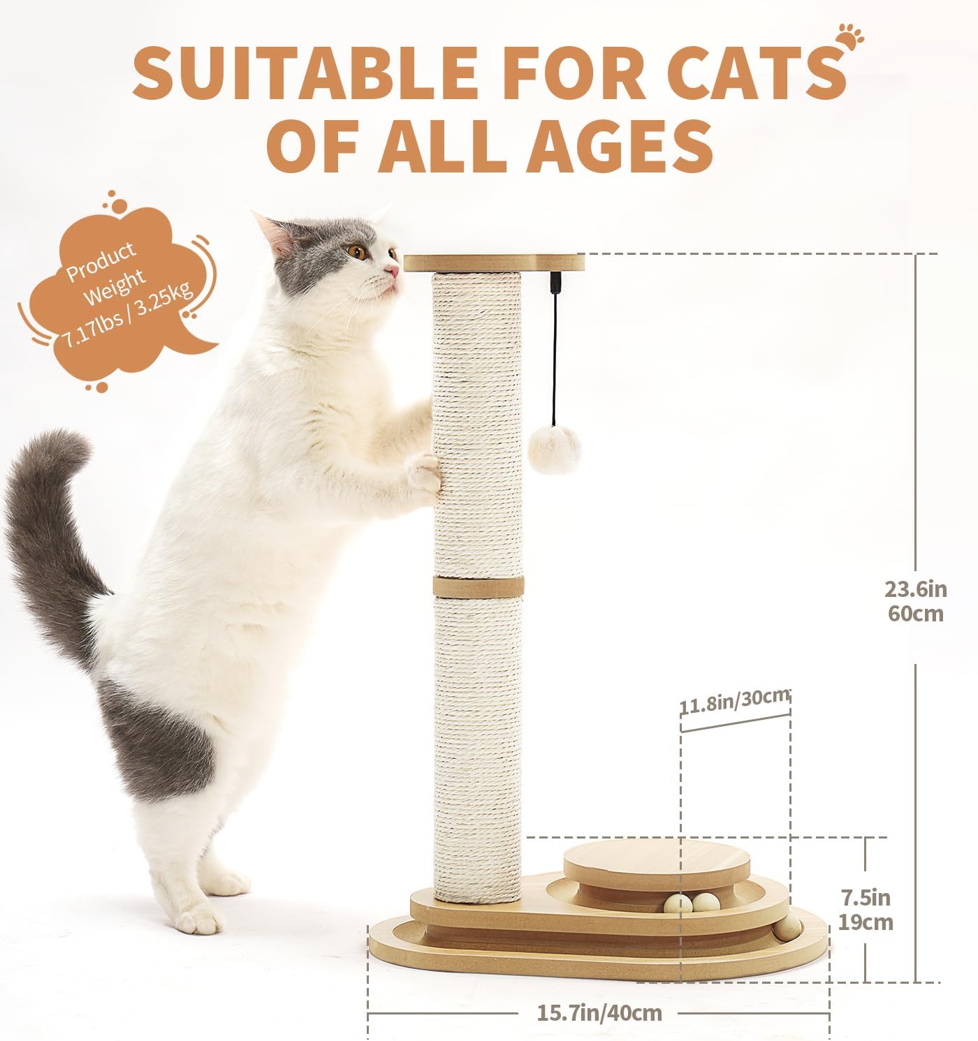 Made4Pets Kitten Toy Scratching Post for Indoor Cats with Ball Track