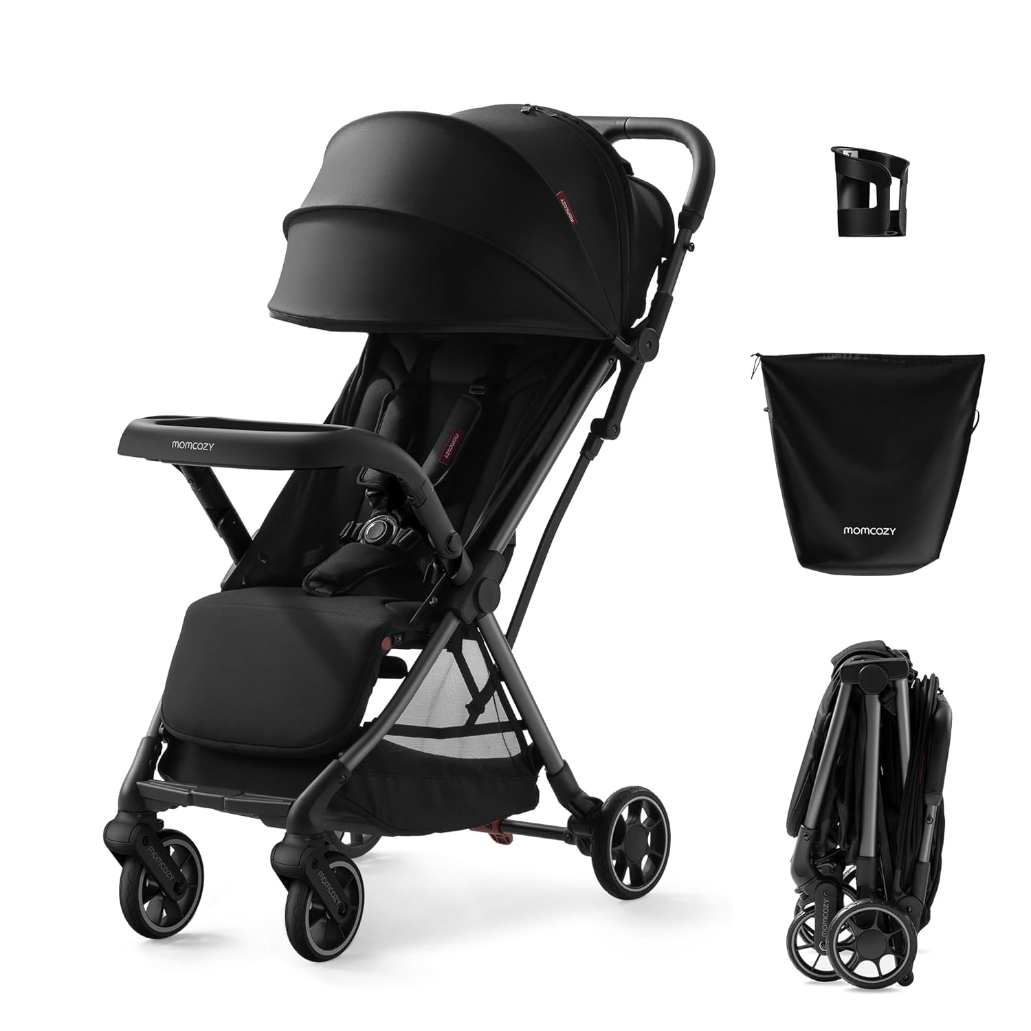 Momcozy ClickGo Lightweight Travel Stroller for Airplane, One-Click Fold | Large Extendable UPF 50+ Canopy, Suitable from Birth through Toddler Years