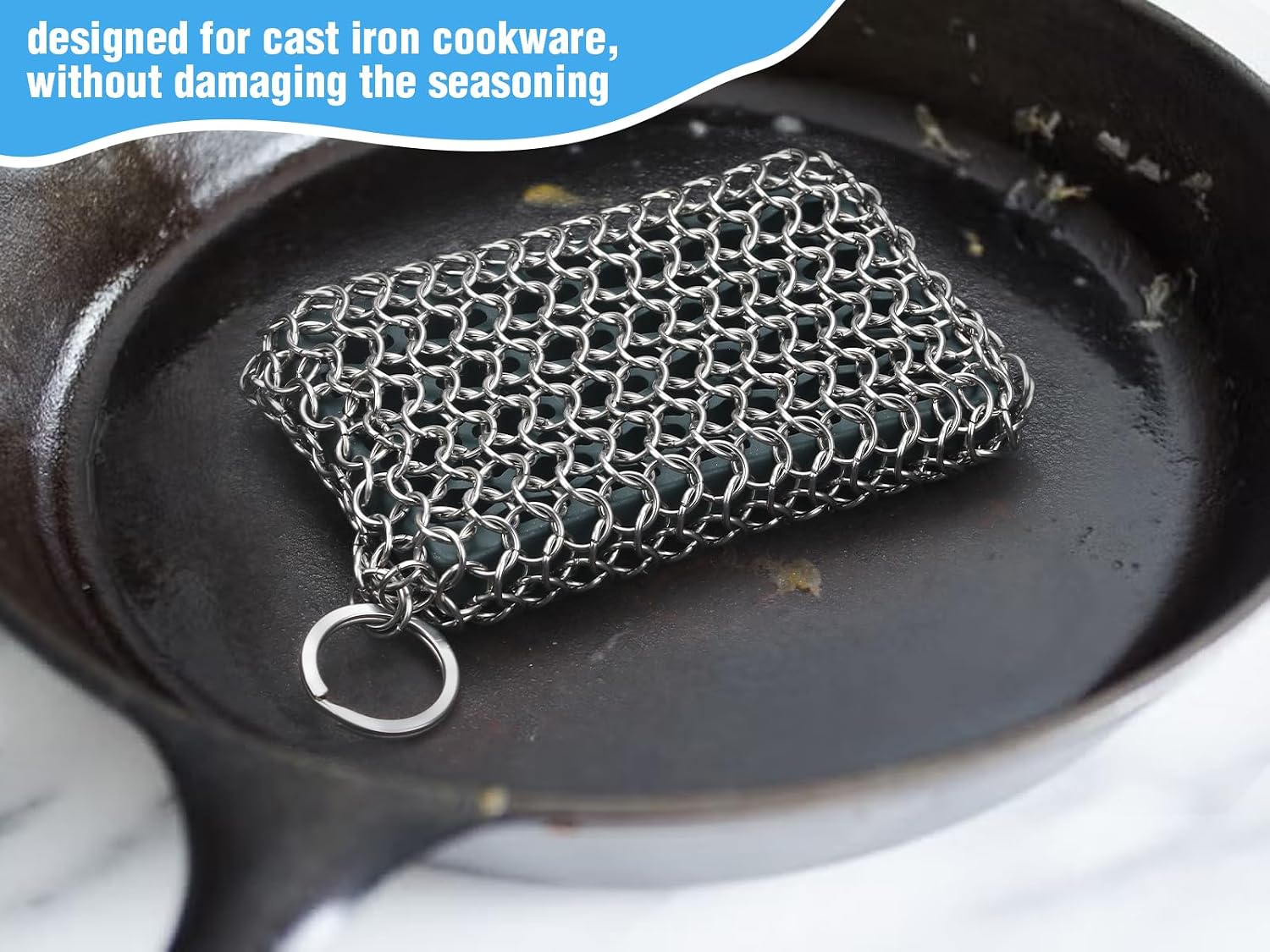 Herda 316L Cast Iron Scrubber Cleaner, Large Cast Iron Chain Mail Scrubber