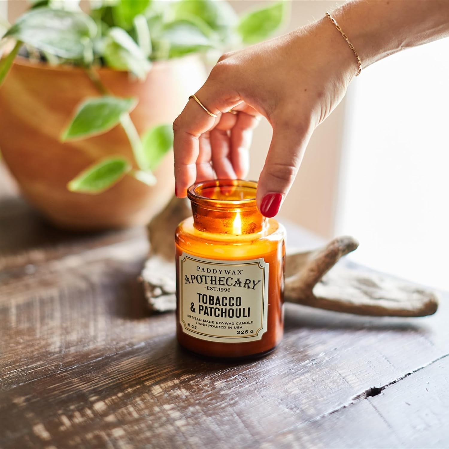 Paddywax Artisan Apothecary Scented Candle, Tobacco & Patchouli, 8 oz | With Lid, Reusable Glass Jar, Clean Burning Soy Candle, Approx. 54 Hour Burn Time