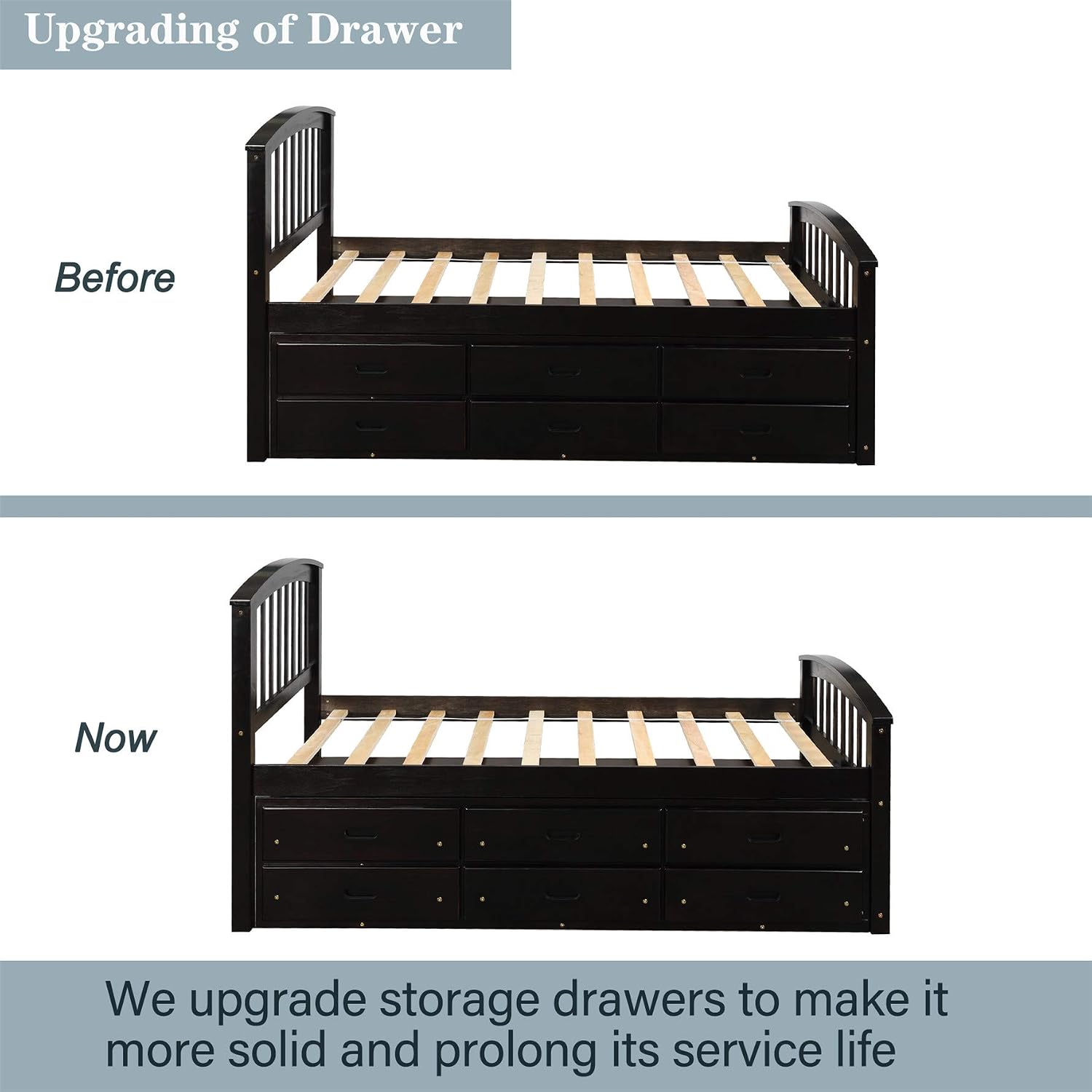 Harper & Bright Designs Twin Captain's Bed Storage Daybed with 6 Drawers for Kids Teens and Adults (Espresso)