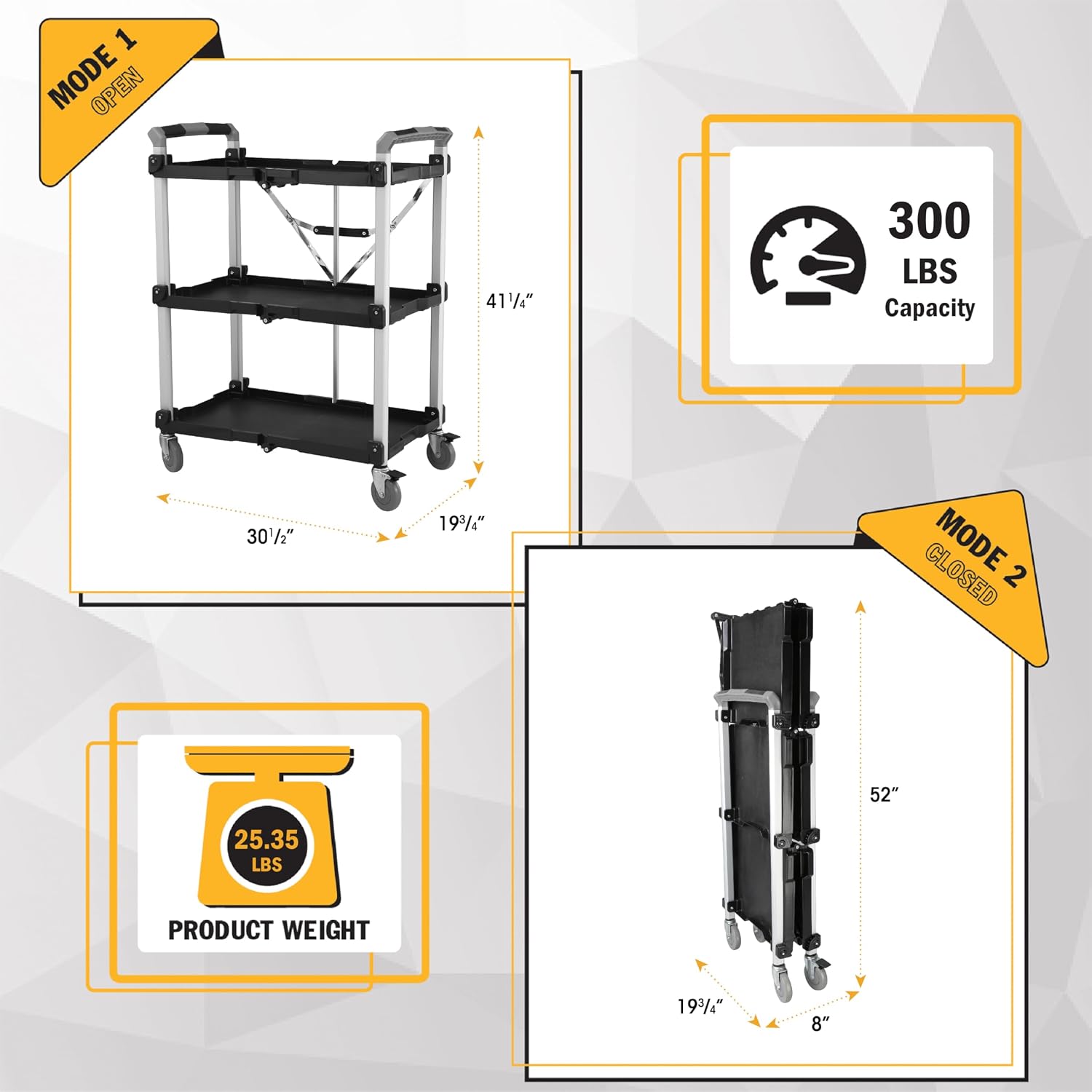 Olympia Tools 85-188 Pack-N-Roll Folding Collapsible Service Cart, 150LB Capacity, Black