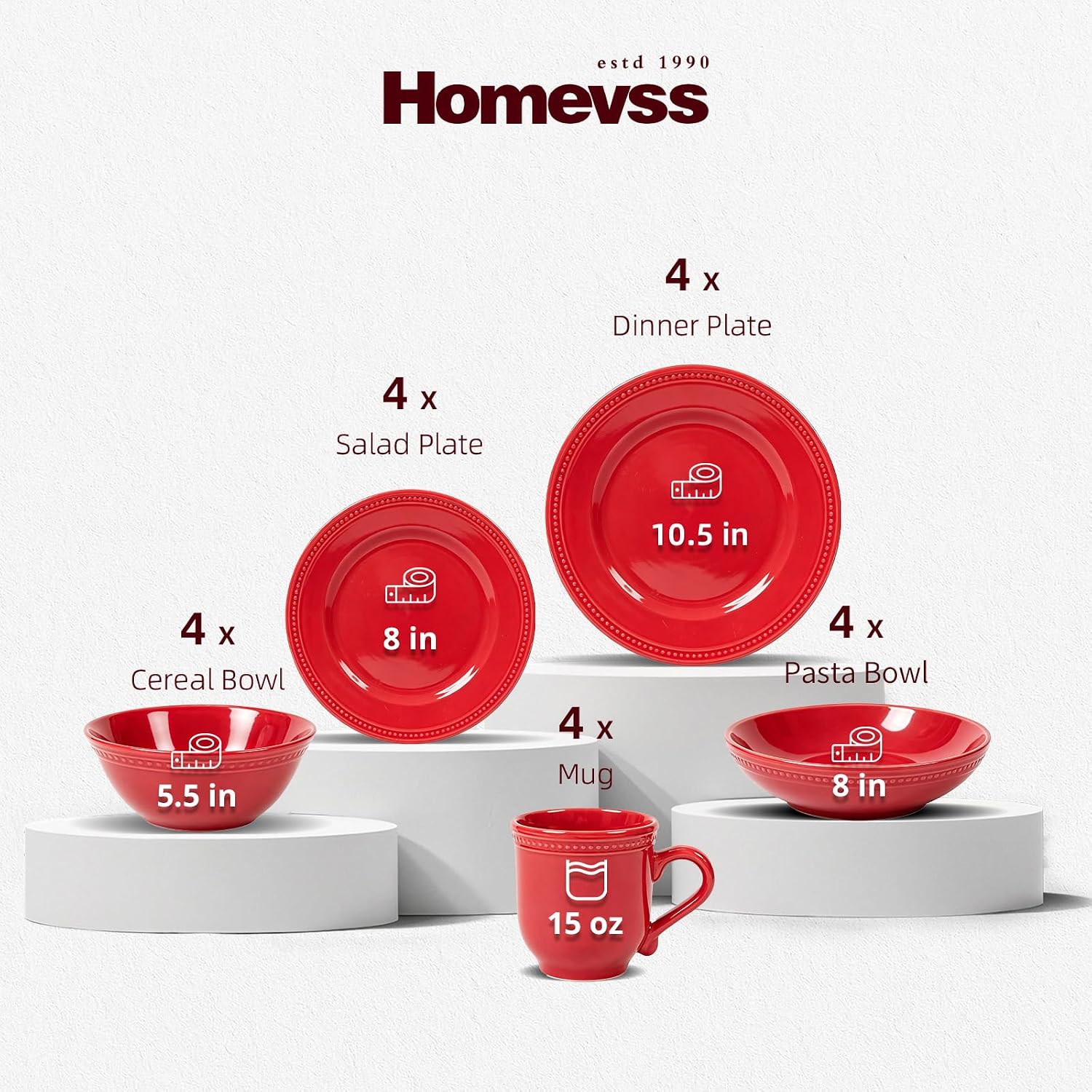 HomeVSS 20-Piece Pearl Dots Stoneware Dinnerware Set, Pink, Service for 4