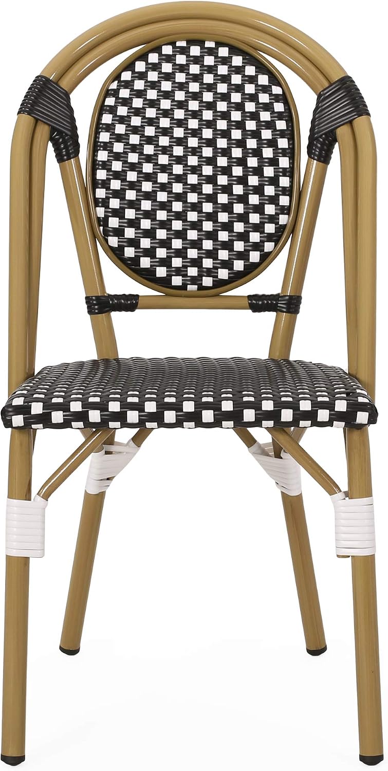 Christopher Knight Home Gwendolyn Outdoor French Bistro Chairs (Set of 4), Black + White + Bamboo Print Finish