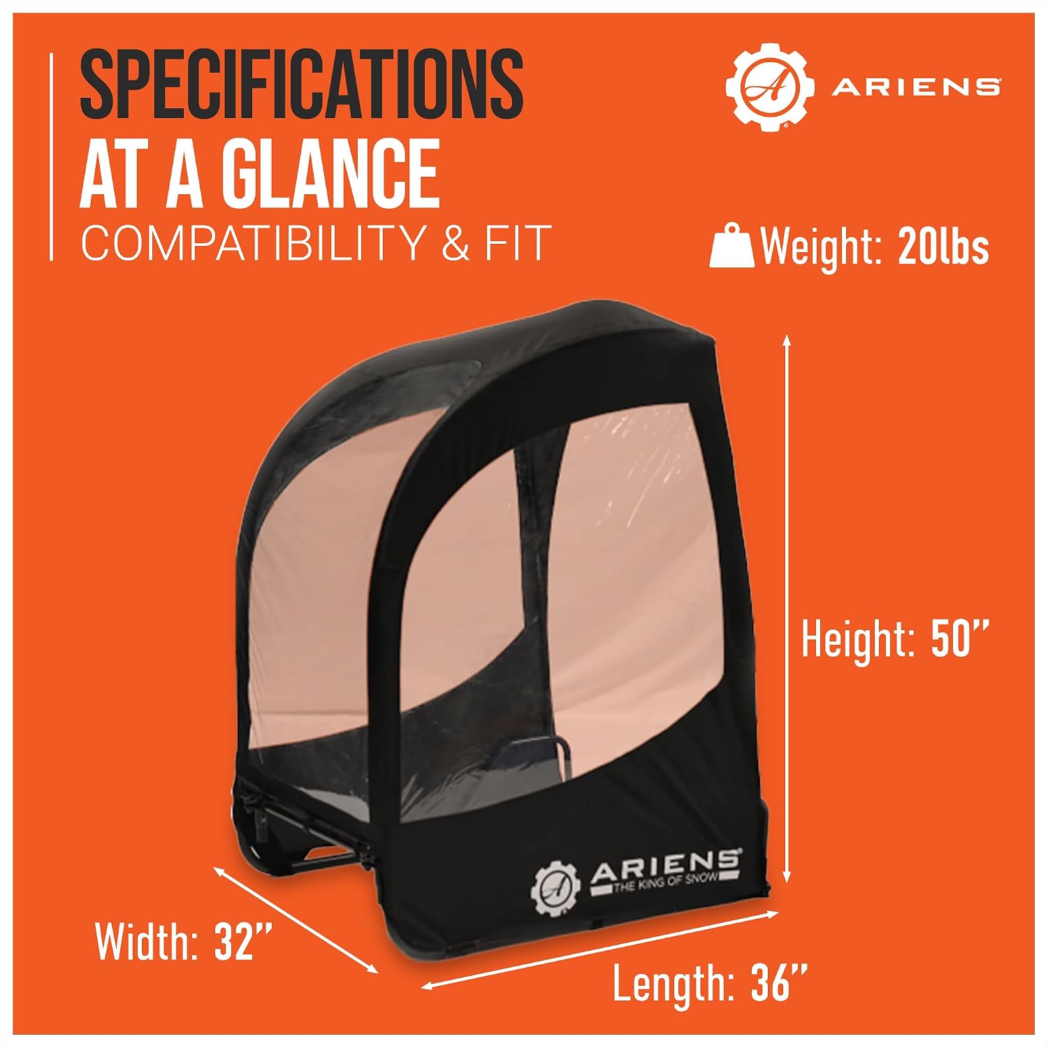 Ariens Snow Cab Enclosure Kit for 2-Stage Snowblowers, Fits SNO-THRO and Power Brush Models, Weatherproof Cover with Steel Frame for Winter Protection