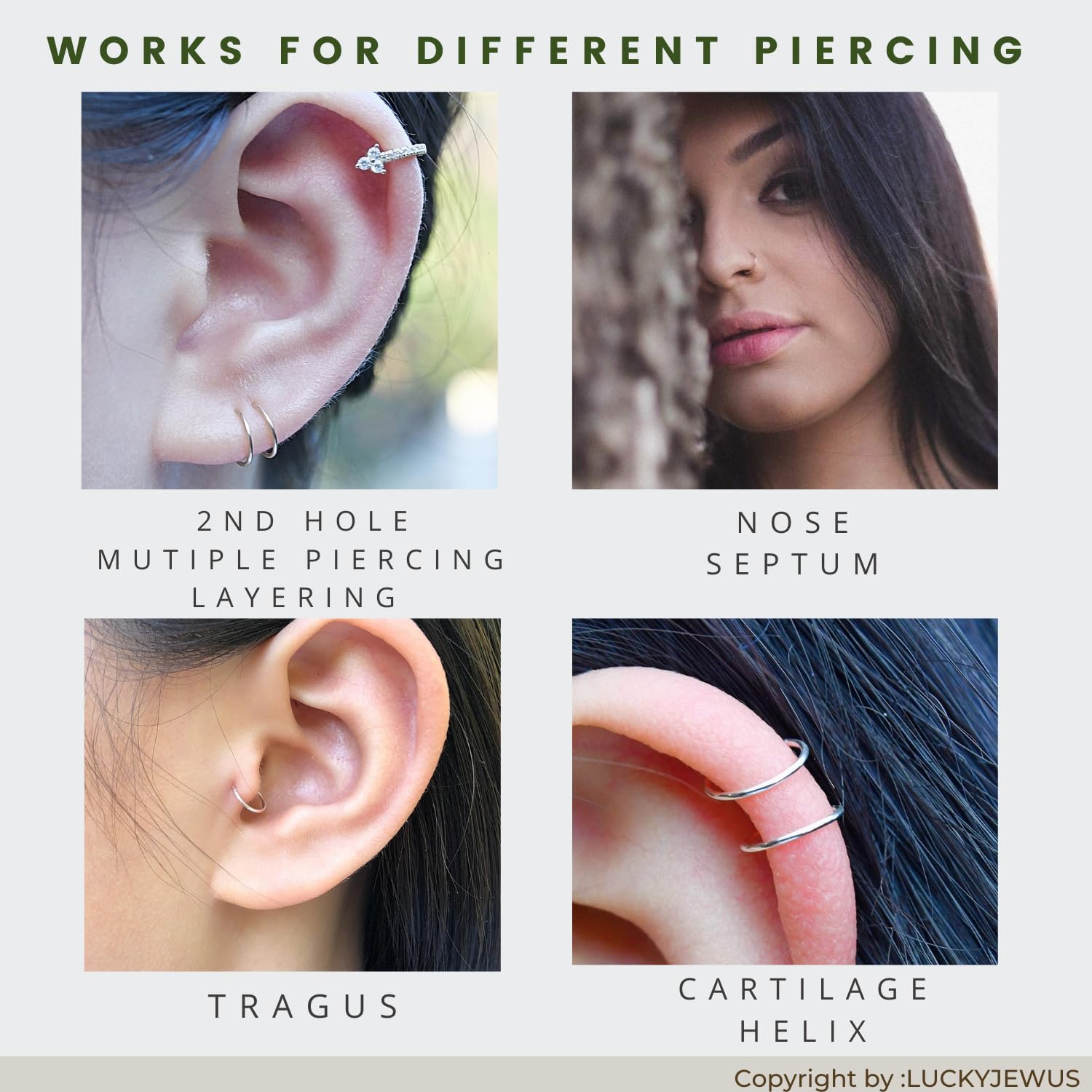 Small Gold or Sterling Silver Huggie Hoop Earrings for Women Cartilage Nose Helix Tragus