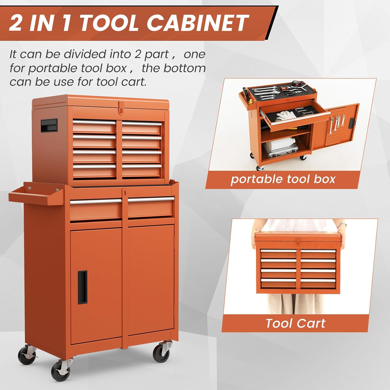 Goplus Rolling Tool Chest, 5-Drawer Tool Box Organizer w/Lockable Wheels & Sliding Drawers & Detachable Top & Adjustable Shelf, Tool Storage Cabinet for Garage Workshop (Red)