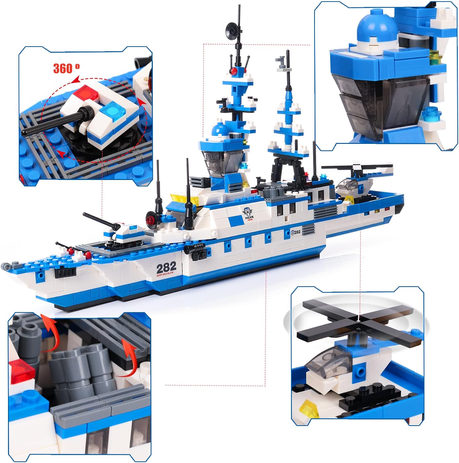 EP EXERCISE N PLAY City Police Set Battleship Building Toy, 1169 Pieces 6 in 1 Boat War Ship Block Set, Fun Toy Gift for Kids Boys & Girls Ages 6+