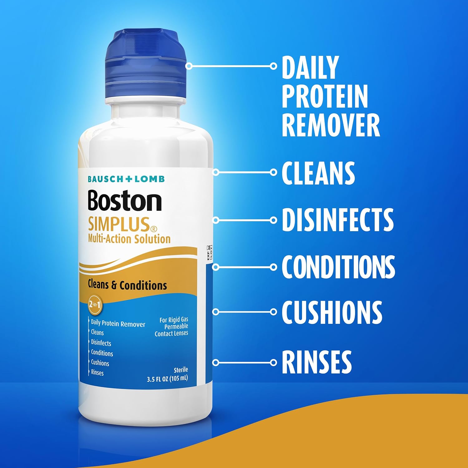 Boston SIMPLUS Multi-Action Solution, Cleans & Conditions Rigid Gas Permeable (RGP) Lens, Daily Protein Remover, 3.5 Fl Oz