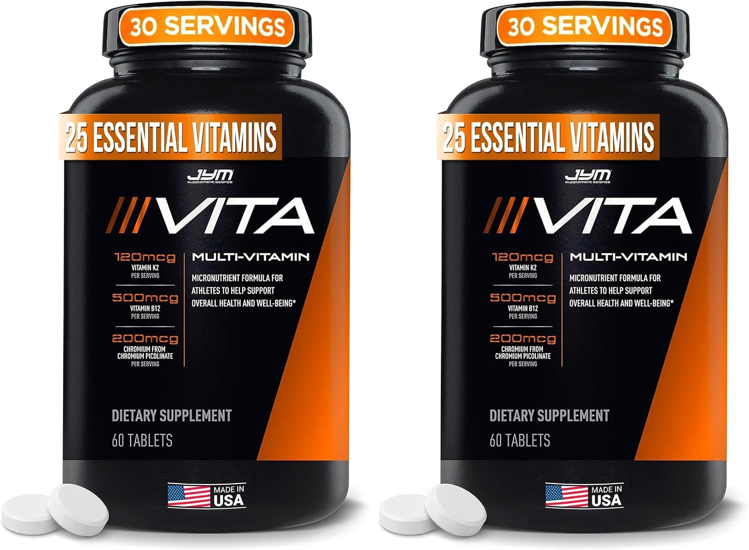 Vita JYM Daily Multivitamin & Mineral Support for Men & Women - 60 Tablets | Iron, Vitamins A, C, B6, B12, E, K2, Boron, Biotin, Potassium, Complete Adult Daily Nutrition Support