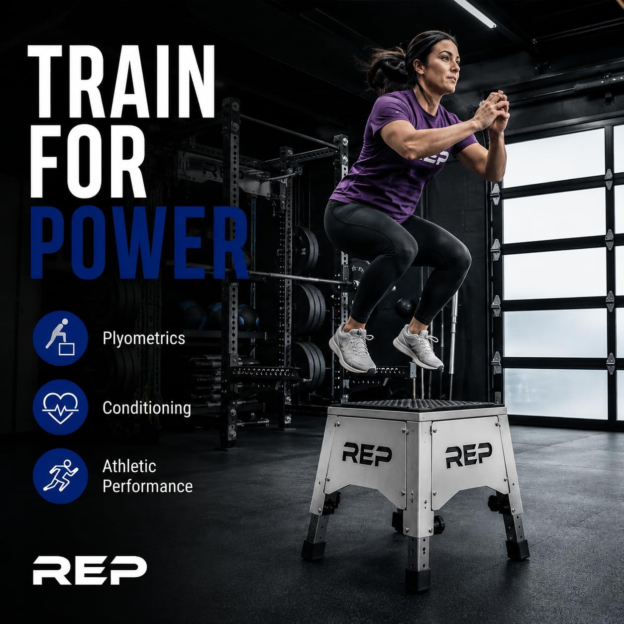 REP Adjustable Plyo Box | Metal Jump Platform | Home Gym Exercise Step | Plyometric Training Equipment | Fitness Workout Bench | Assembled Steel