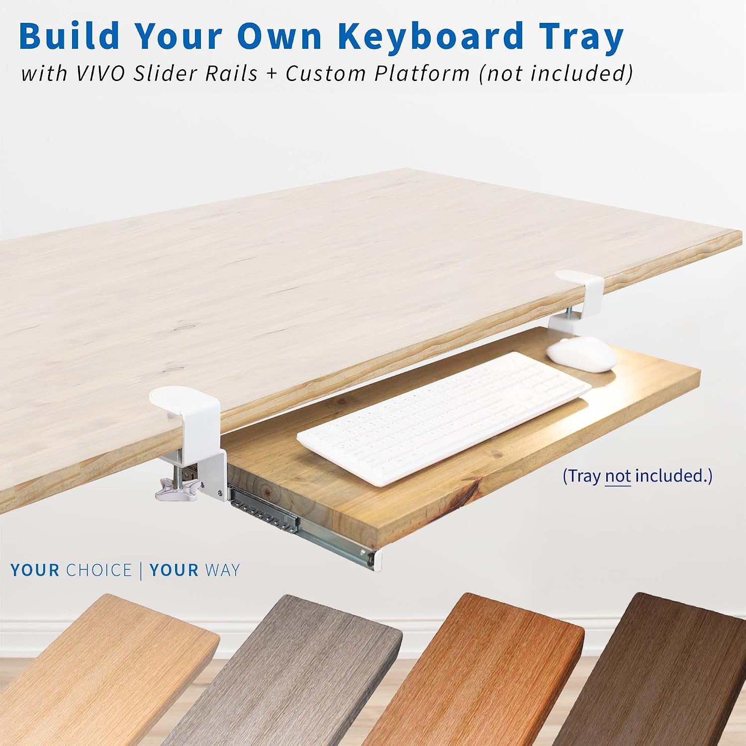 VIVO Clamp and 12 inch Rail Set for DIY Custom Wooden Keyboard Trays (Rail Set Only - Tray Not Included)